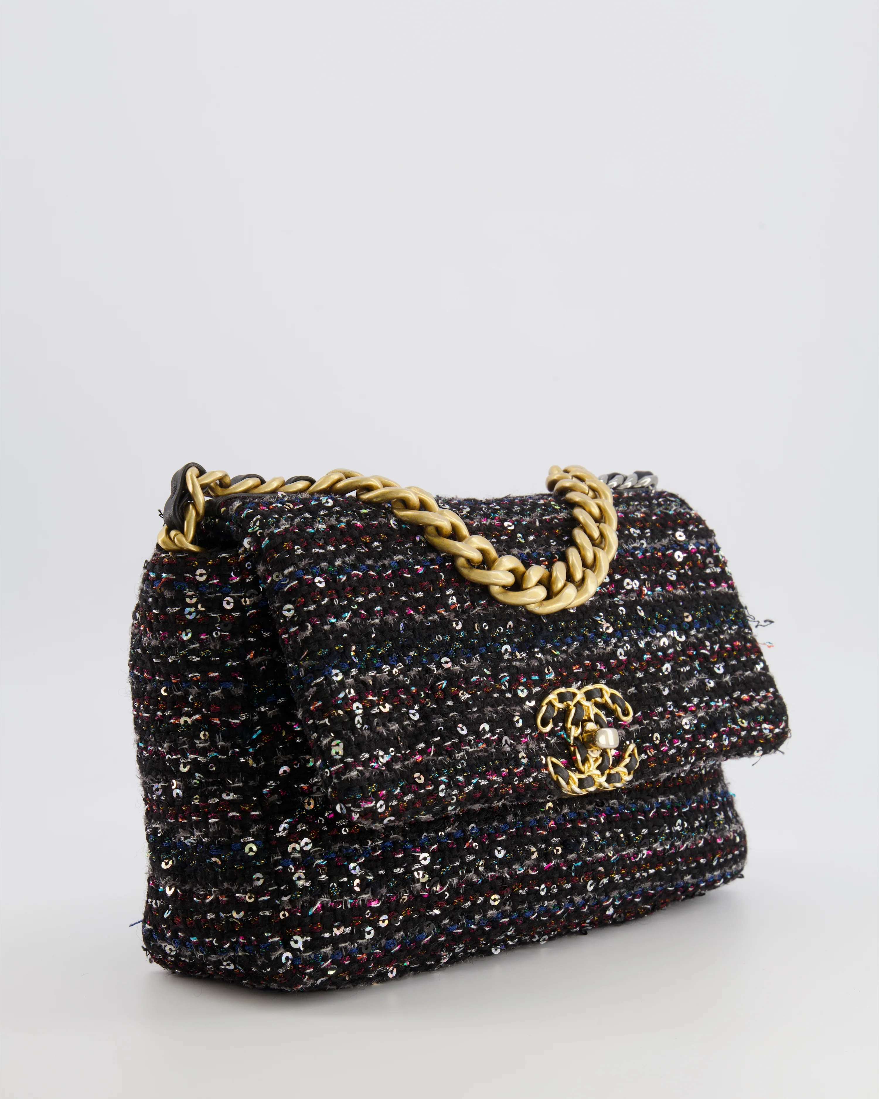 Chanel Small 19 Flap Bag in Black Tweed and Multicolour Sequins with Mixed Hardware - Image 3