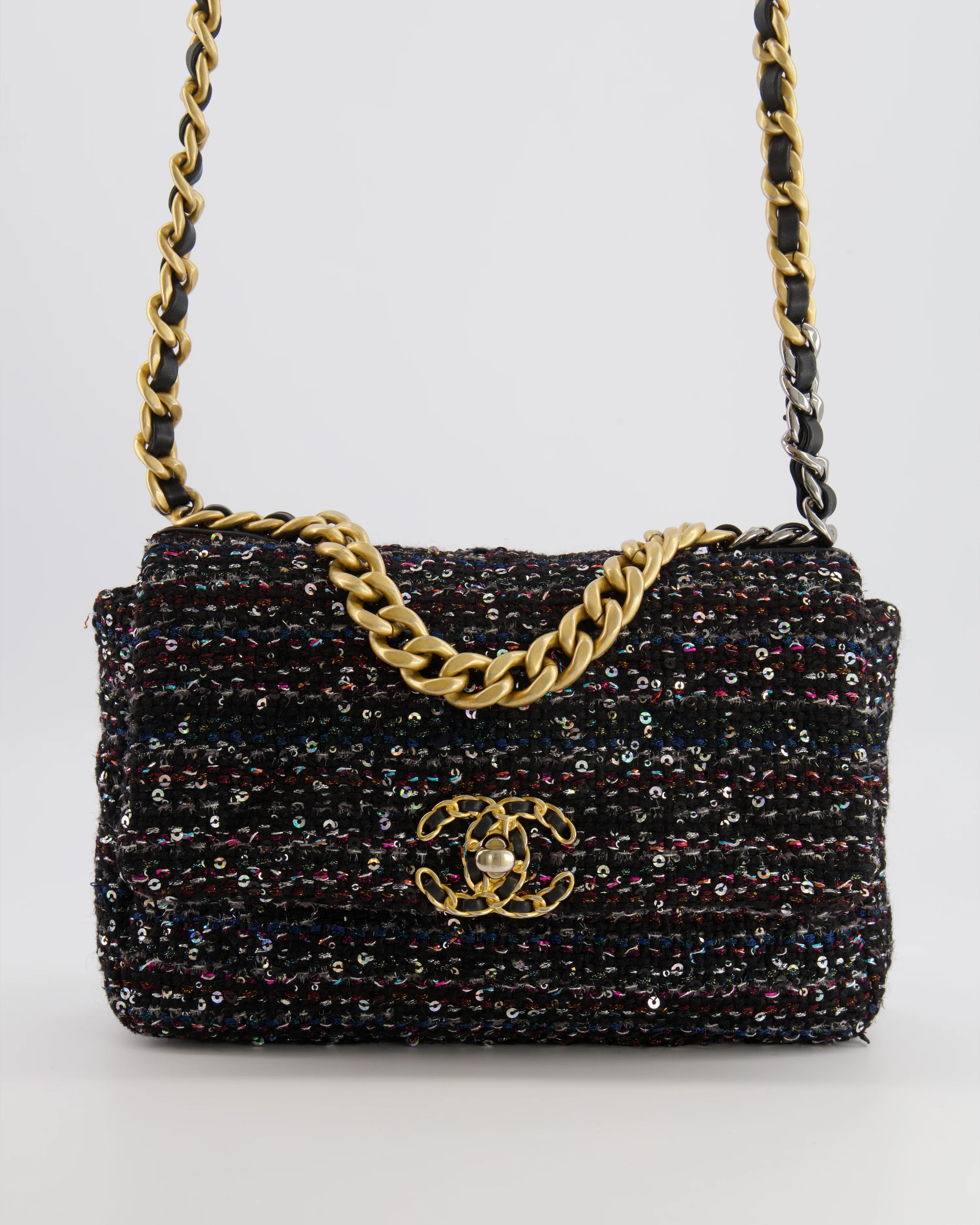 Chanel Small 19 Flap Bag in Black Tweed and Multicolour Sequins with Mixed Hardware - Image 5