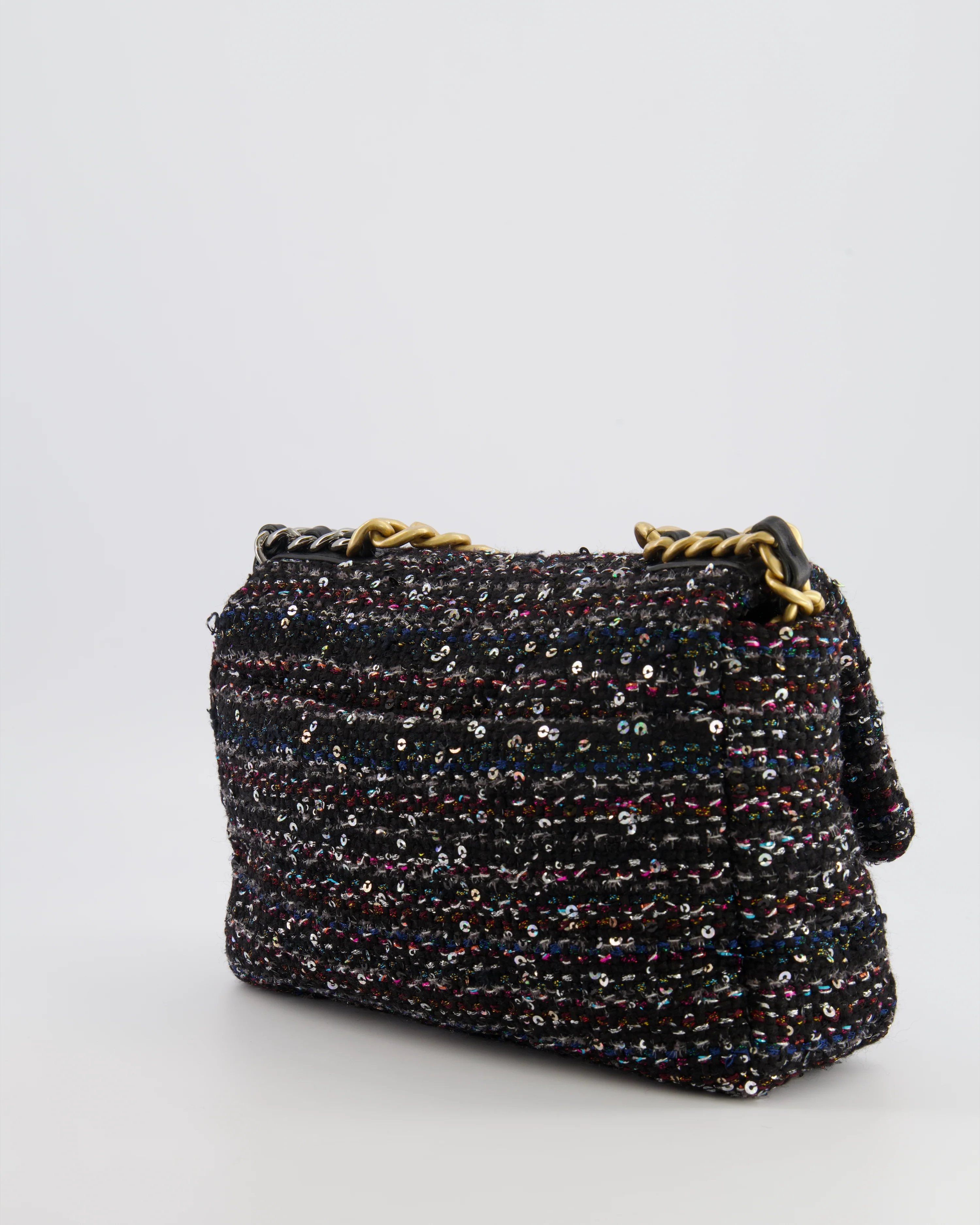 Chanel Small 19 Flap Bag in Black Tweed and Multicolour Sequins with Mixed Hardware - Image 7