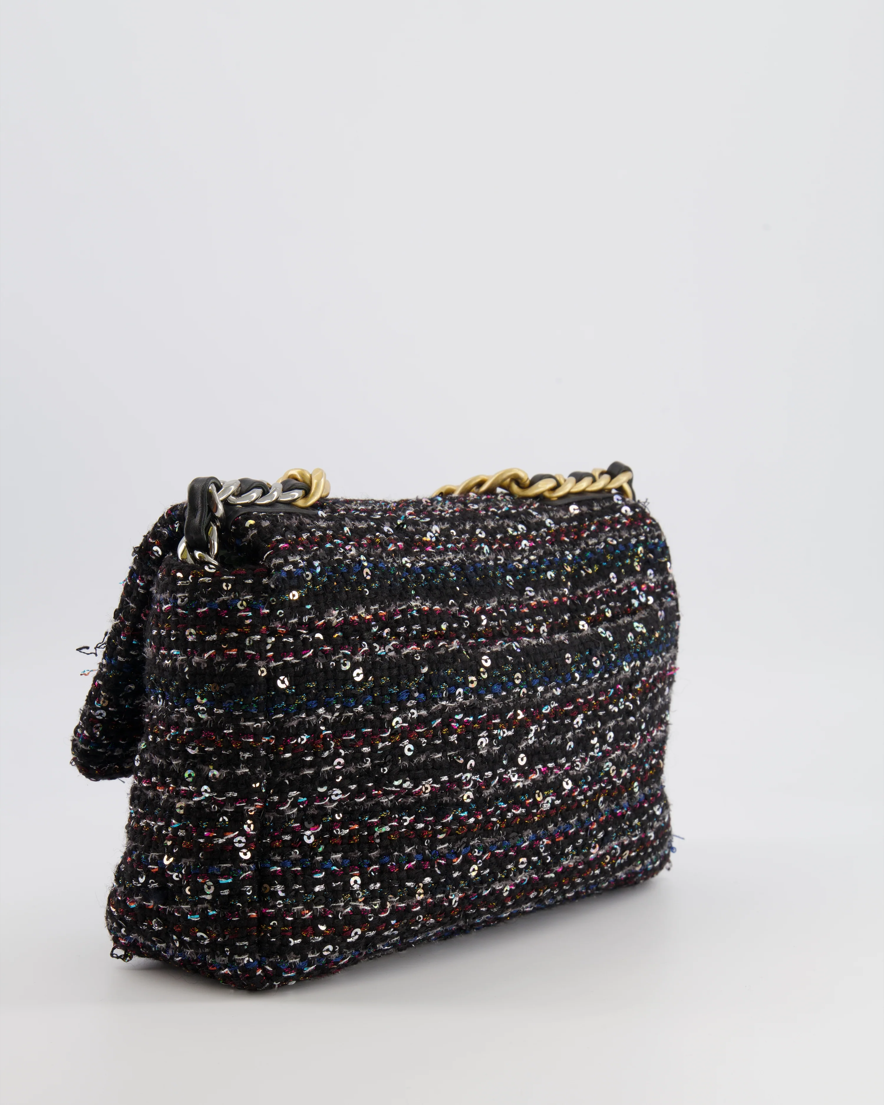 Chanel Small 19 Flap Bag in Black Tweed and Multicolour Sequins with Mixed Hardware - Image 9
