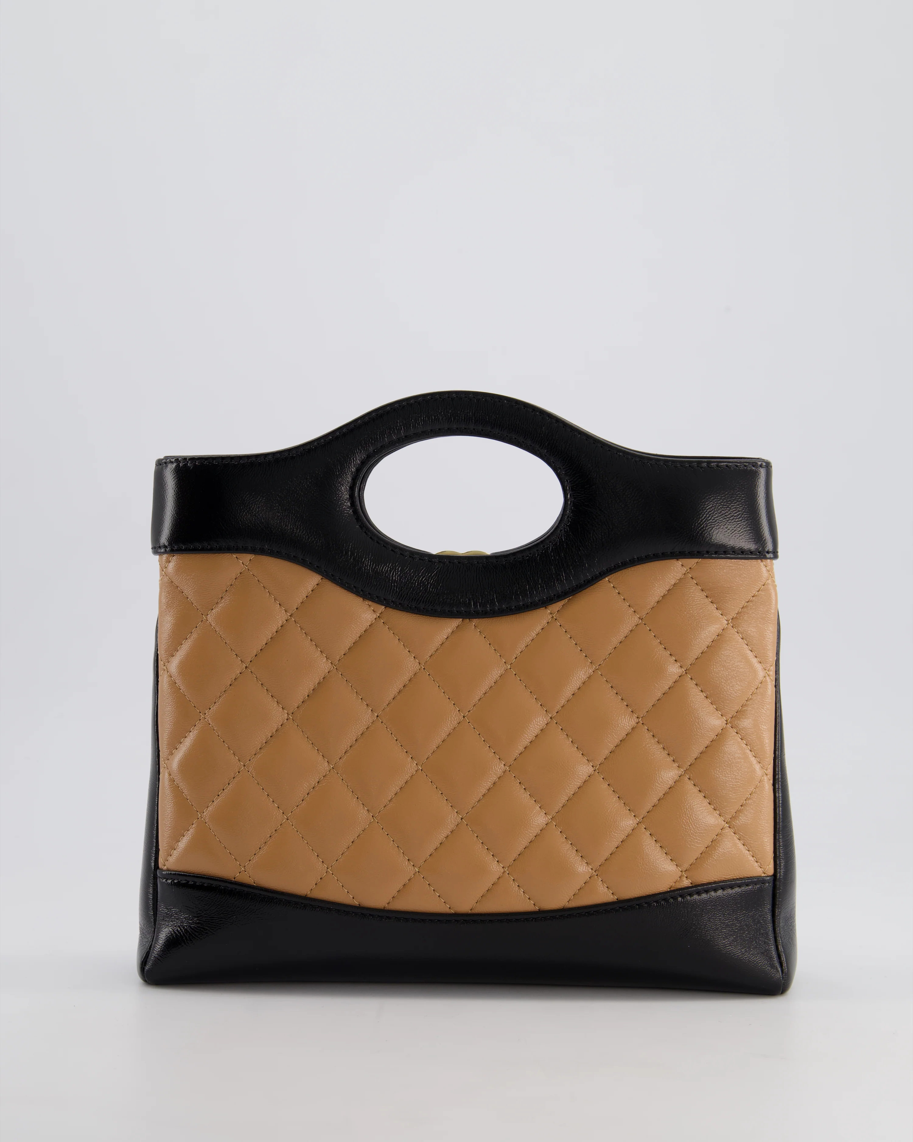 *HOT* Chanel Small 31 Bag with Chain in Black and Light Brown Shiny Calfskin Leather with Champagne Gold Hardware - Image 9