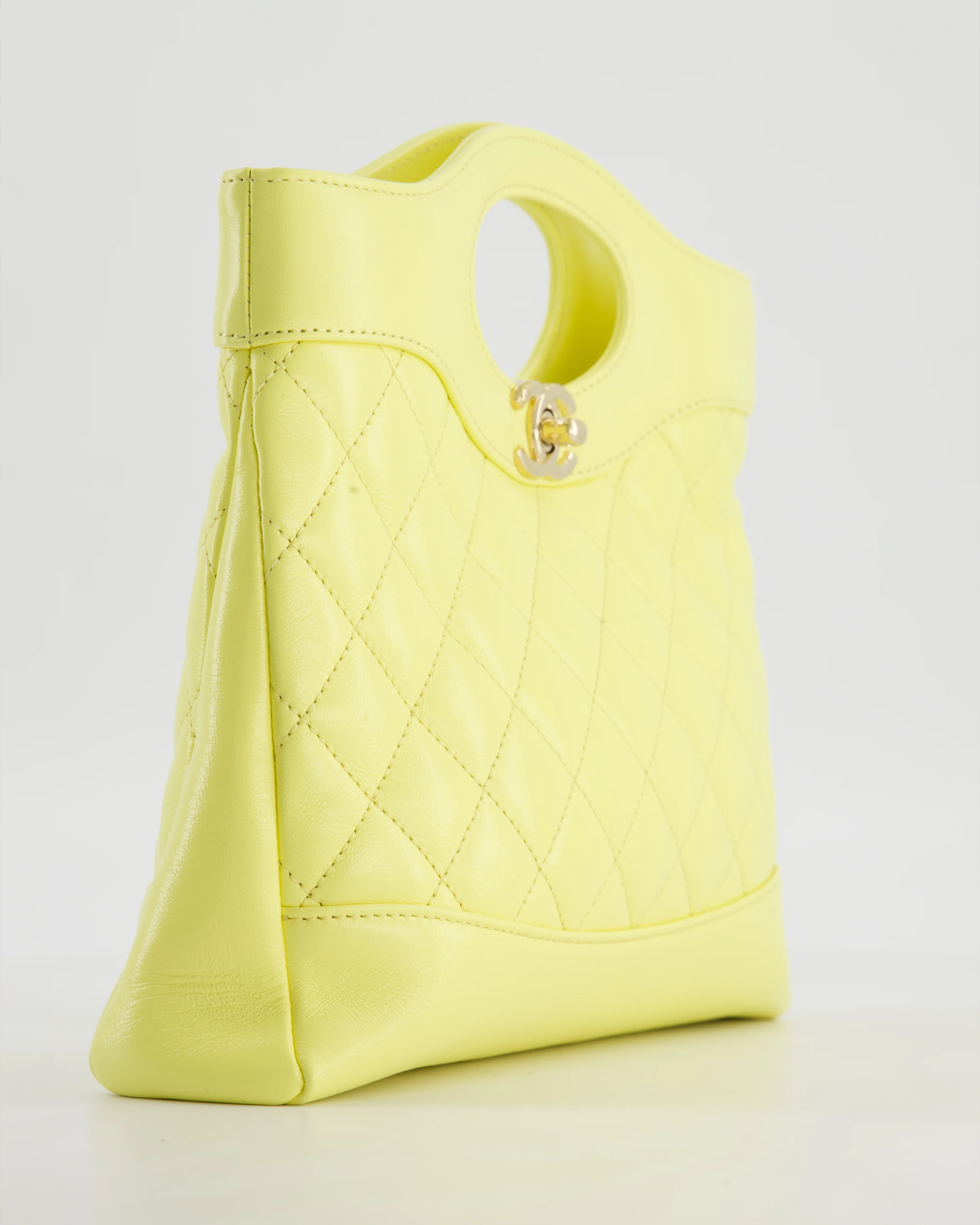 Chanel Small 31 Bag with Chain in Yellow Shiny Calfskin Leather with Champagne Gold Hardware - Image 15