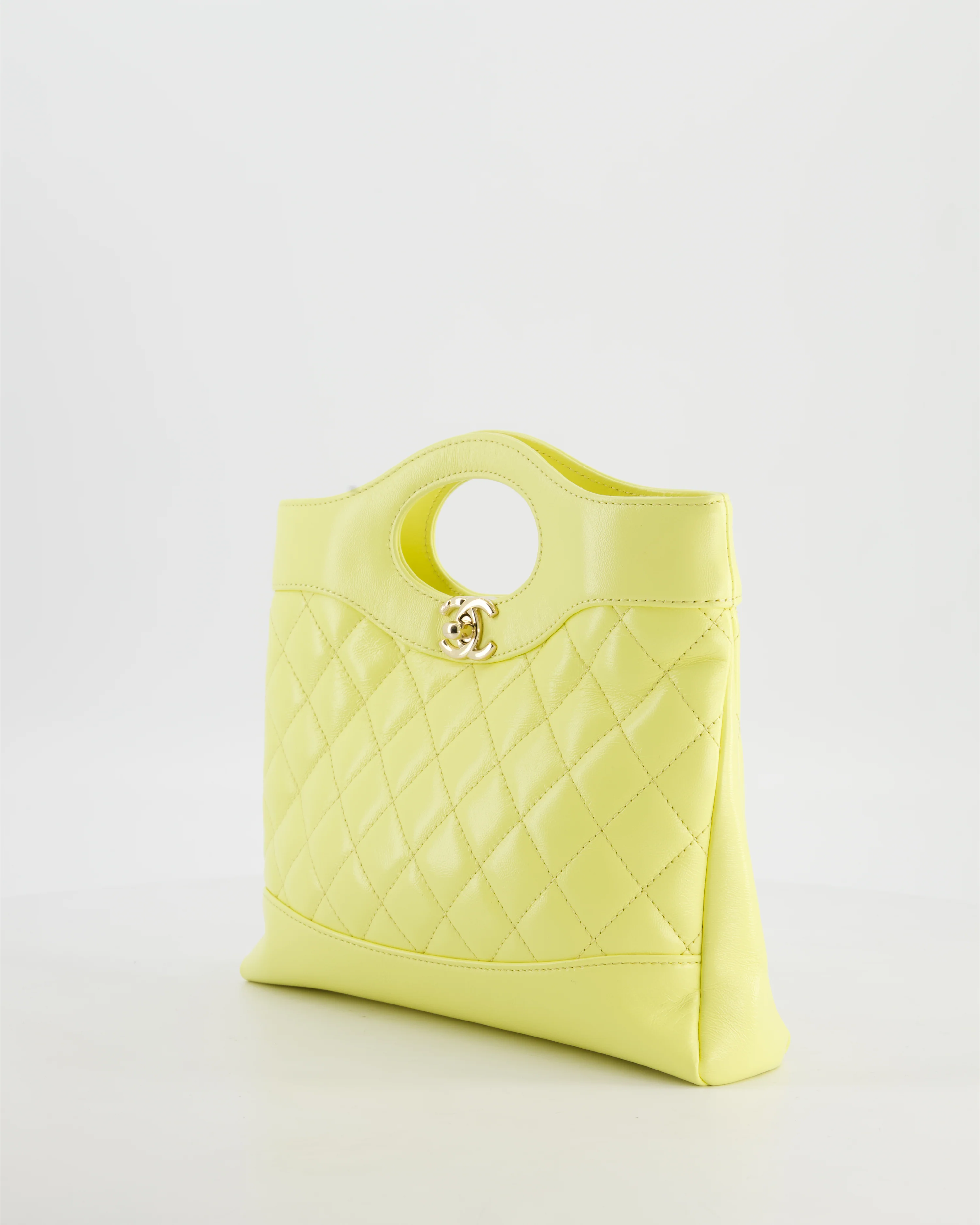 Chanel Small 31 Bag with Chain in Yellow Shiny Calfskin Leather with Champagne Gold Hardware - Image 16