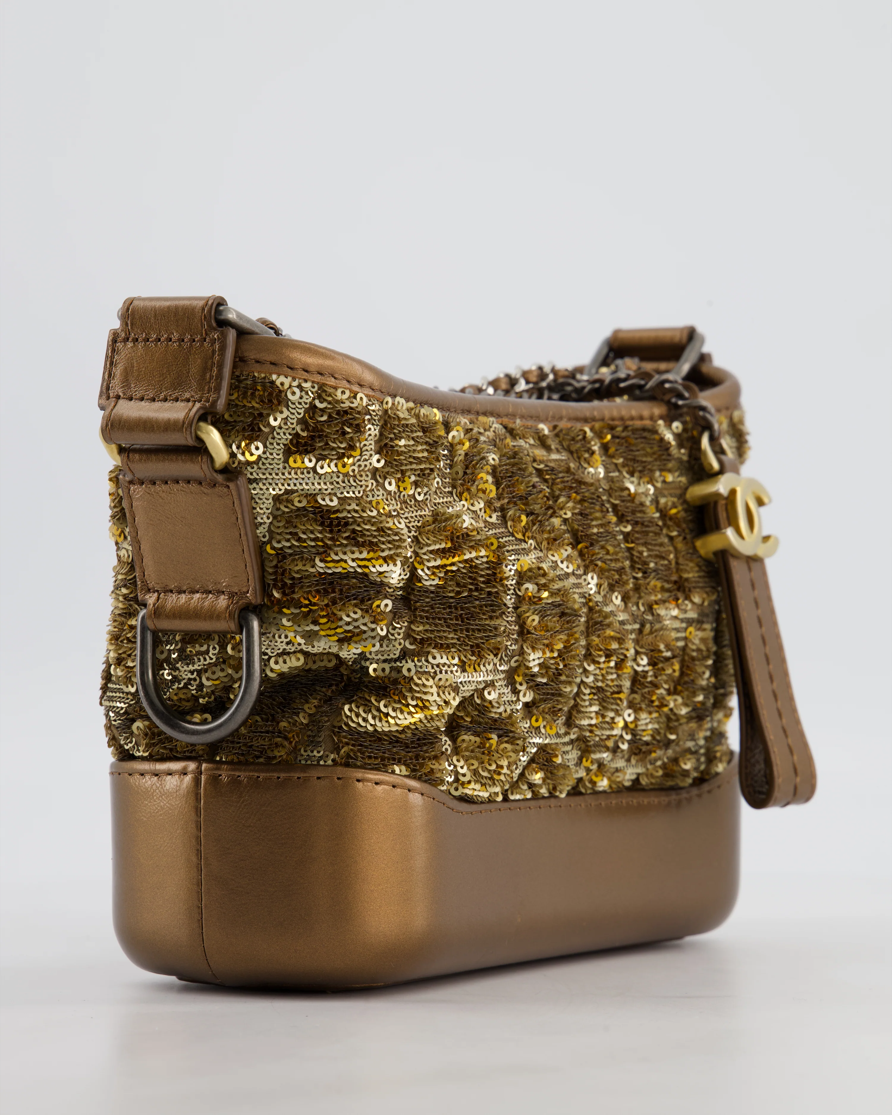 Chanel Small Bronze Gabrielle Bag in Sequin with Calfskin Leather and Mixed Hardware - Image 11