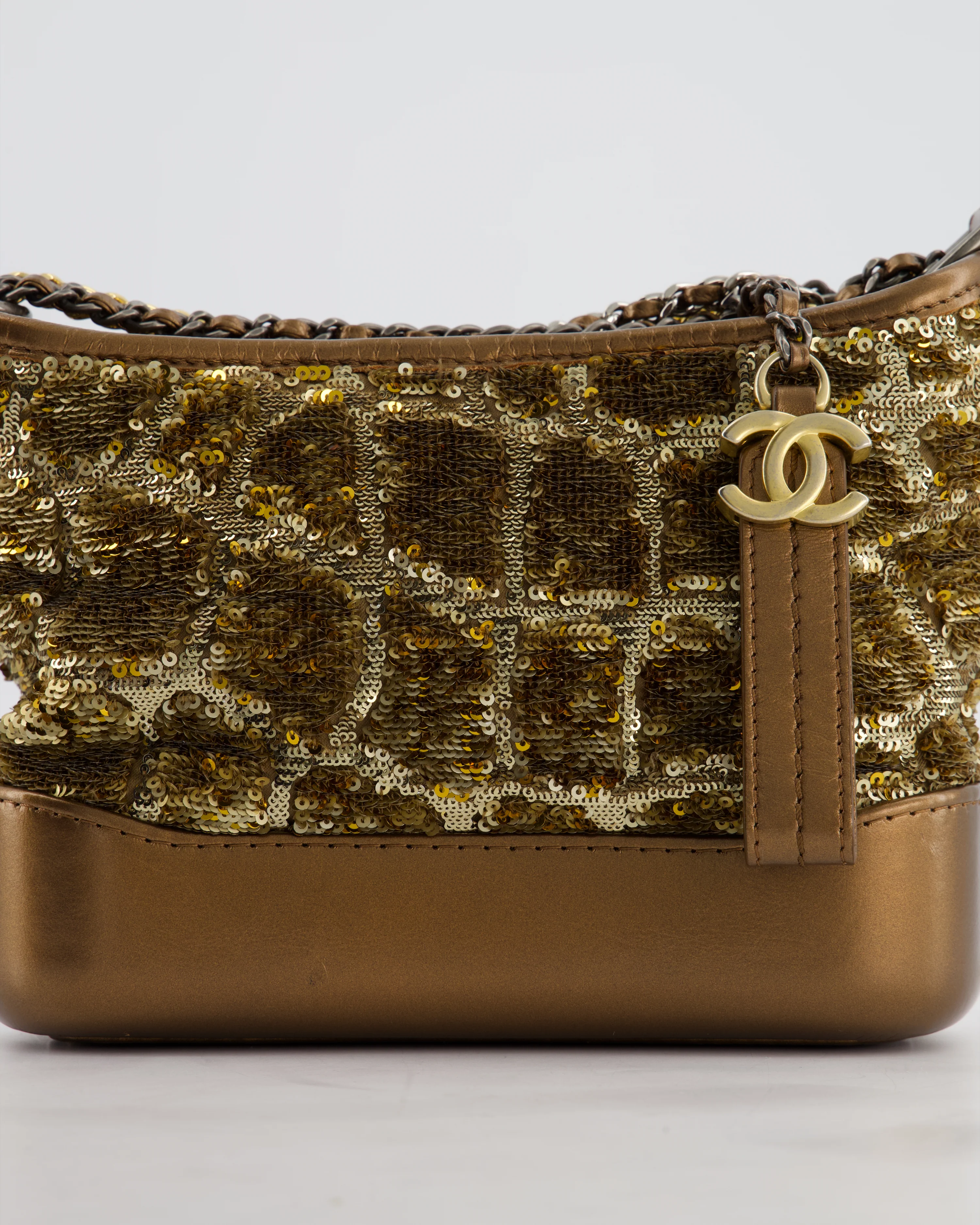 Chanel Small Bronze Gabrielle Bag in Sequin with Calfskin Leather and Mixed Hardware - Image 15