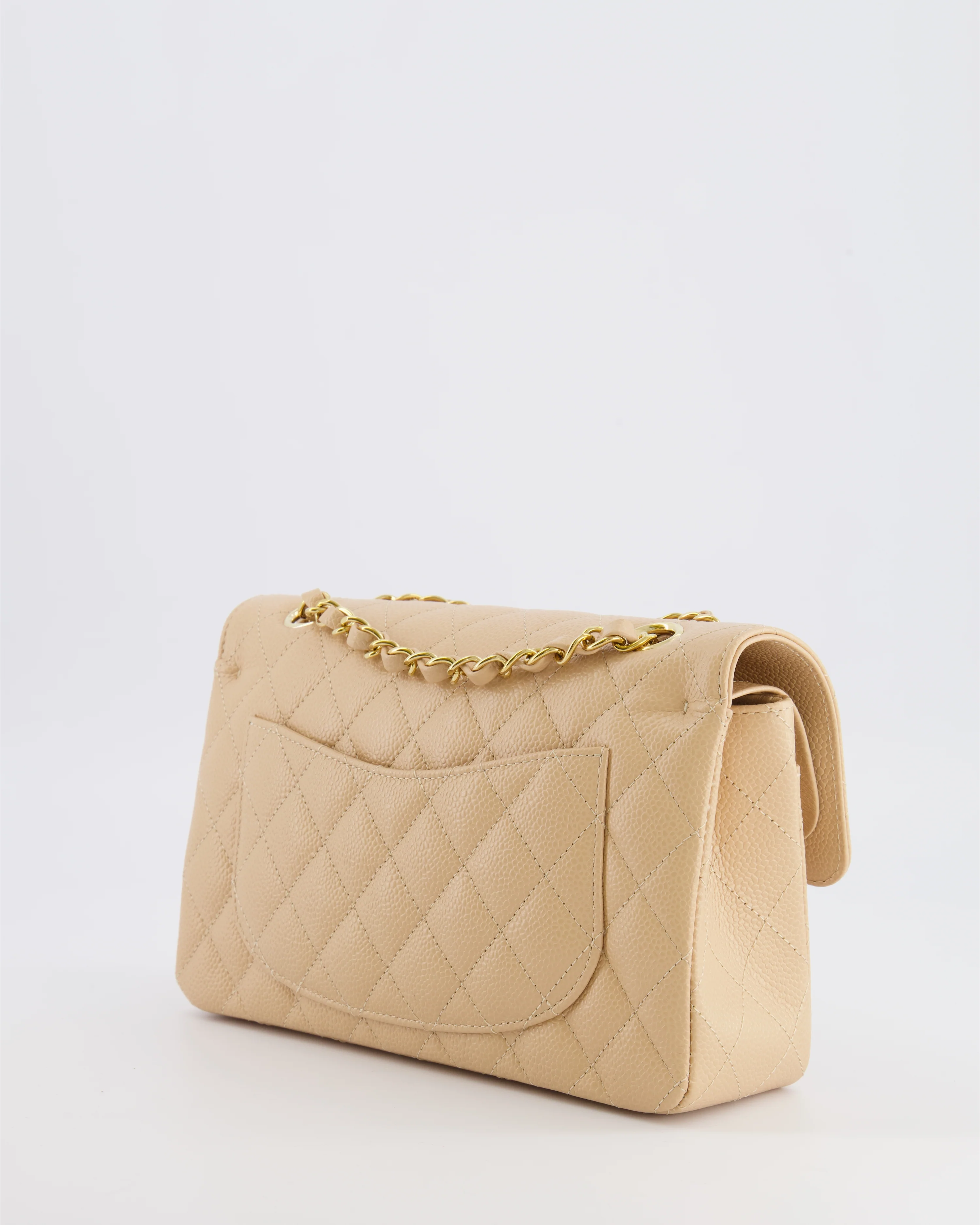 Chanel Small Classic Double Flap Bag in Beige Caviar Leather with Champagne Gold Hardware - Image 10