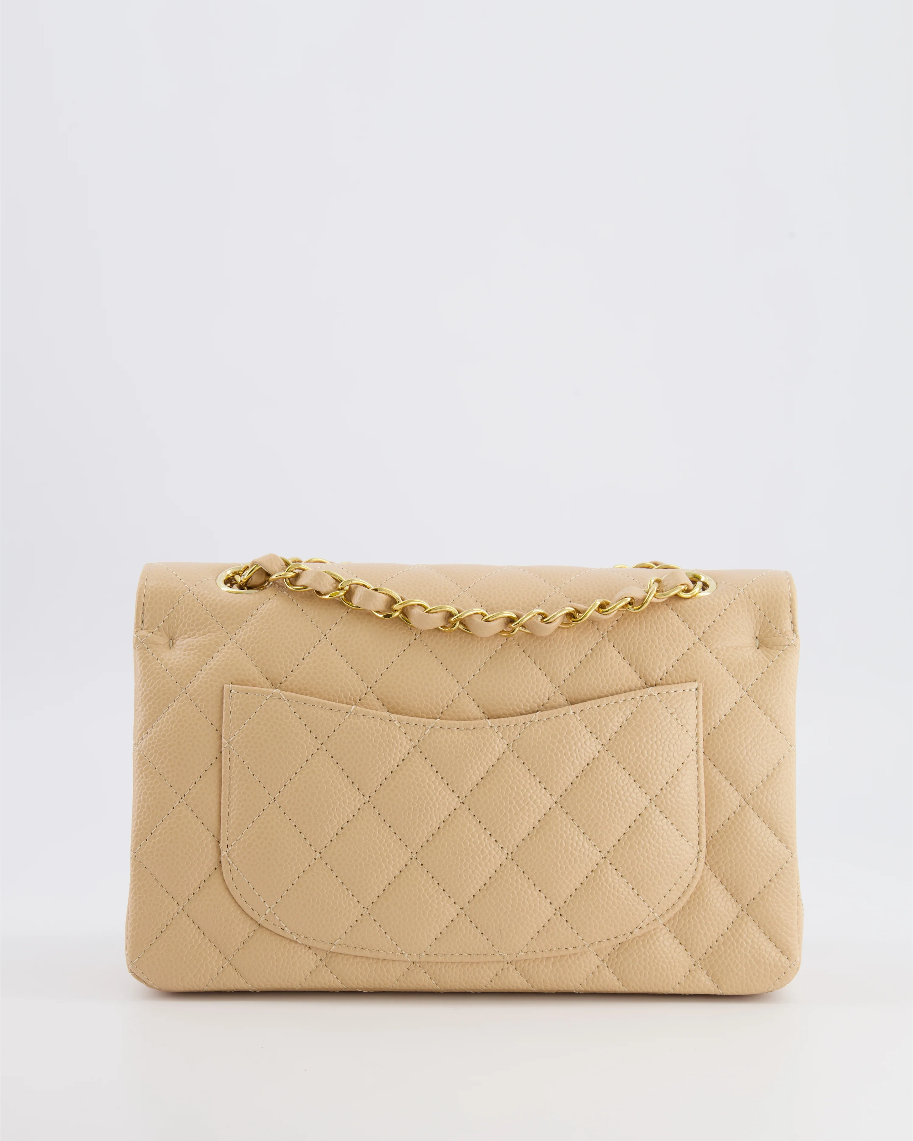 Chanel Small Classic Double Flap Bag in Beige Caviar Leather with Champagne Gold Hardware - Image 12