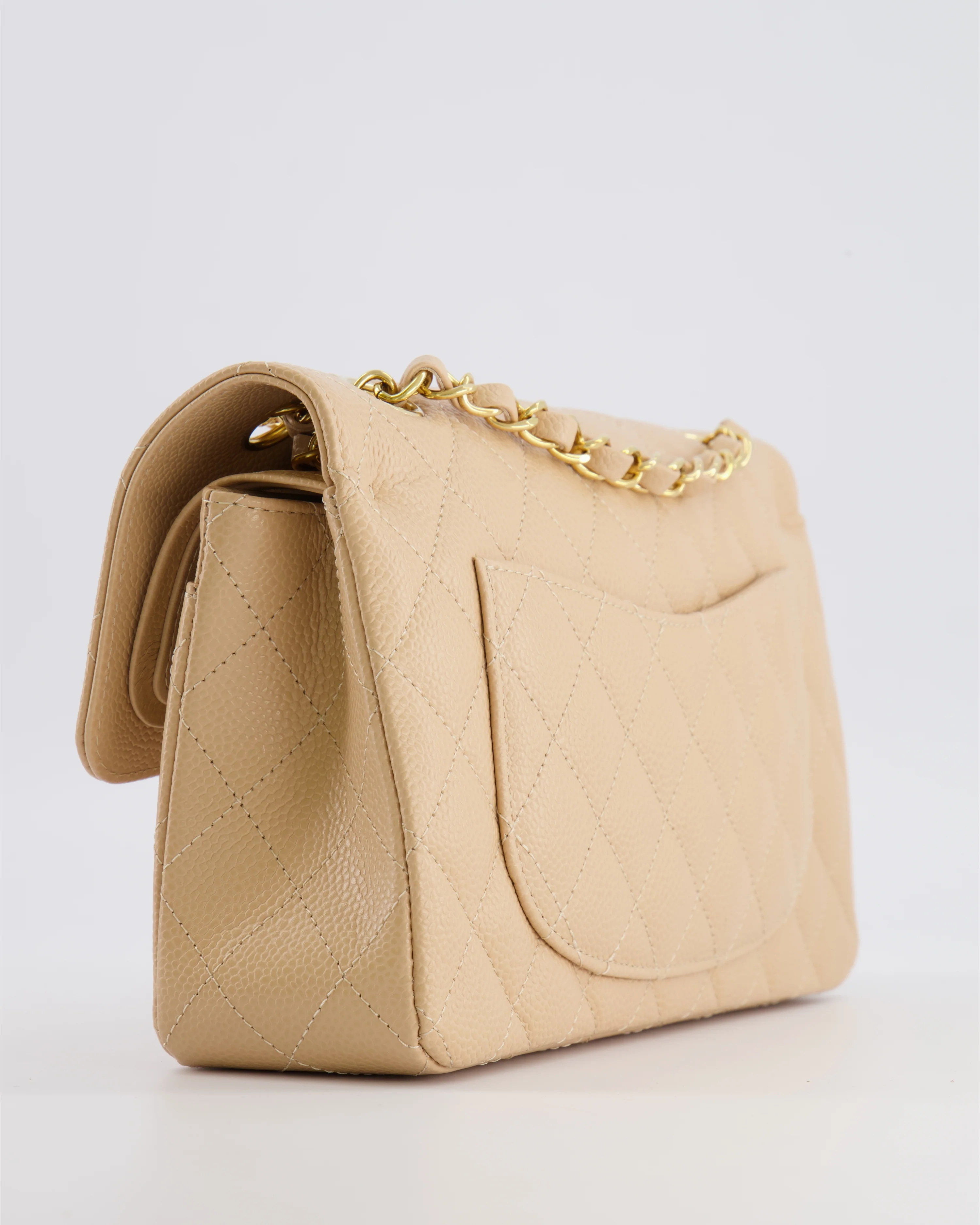 Chanel Small Classic Double Flap Bag in Beige Caviar Leather with Champagne Gold Hardware - Image 17