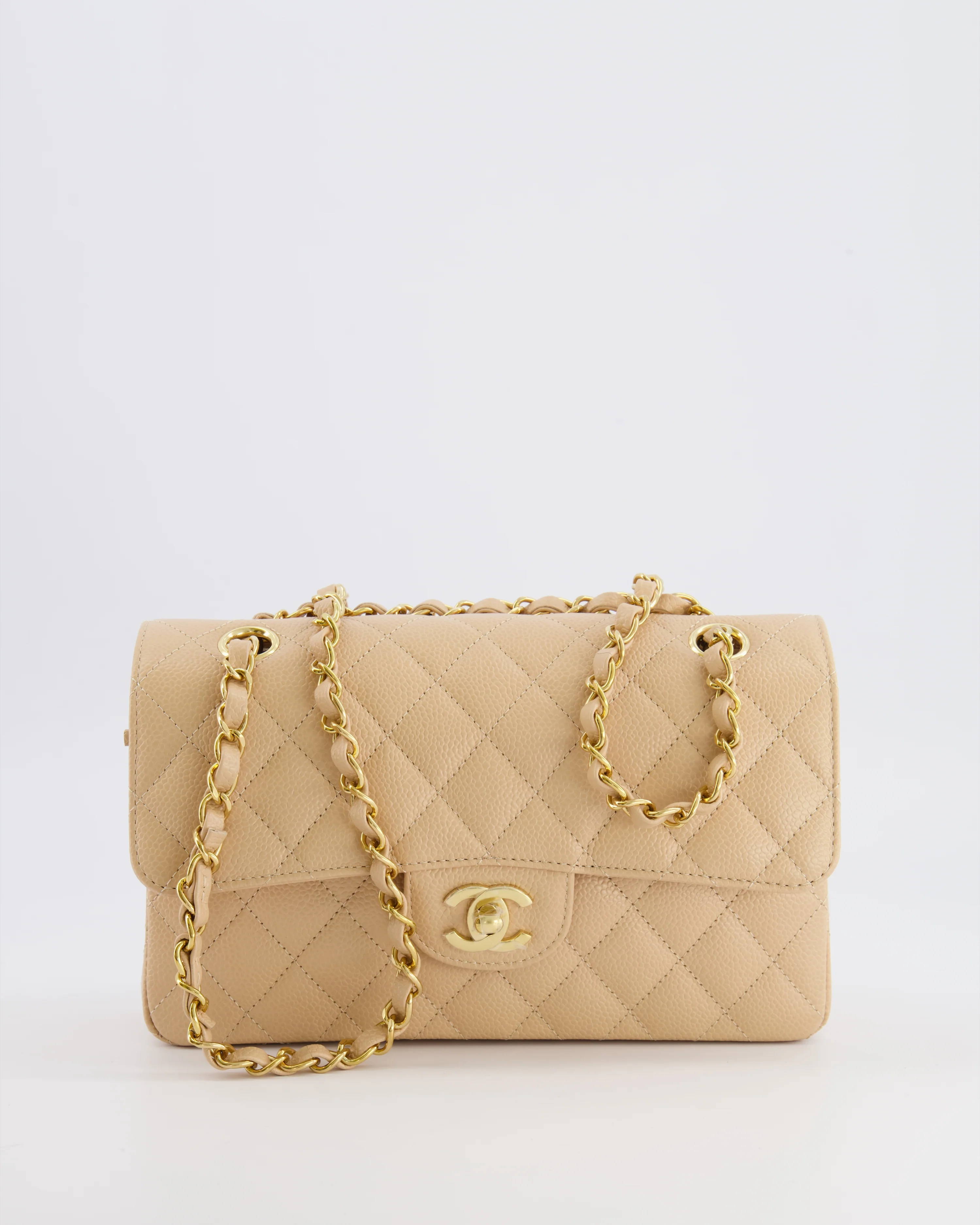 Chanel Small Classic Double Flap Bag in Beige Caviar Leather with Champagne Gold Hardware - Image 2