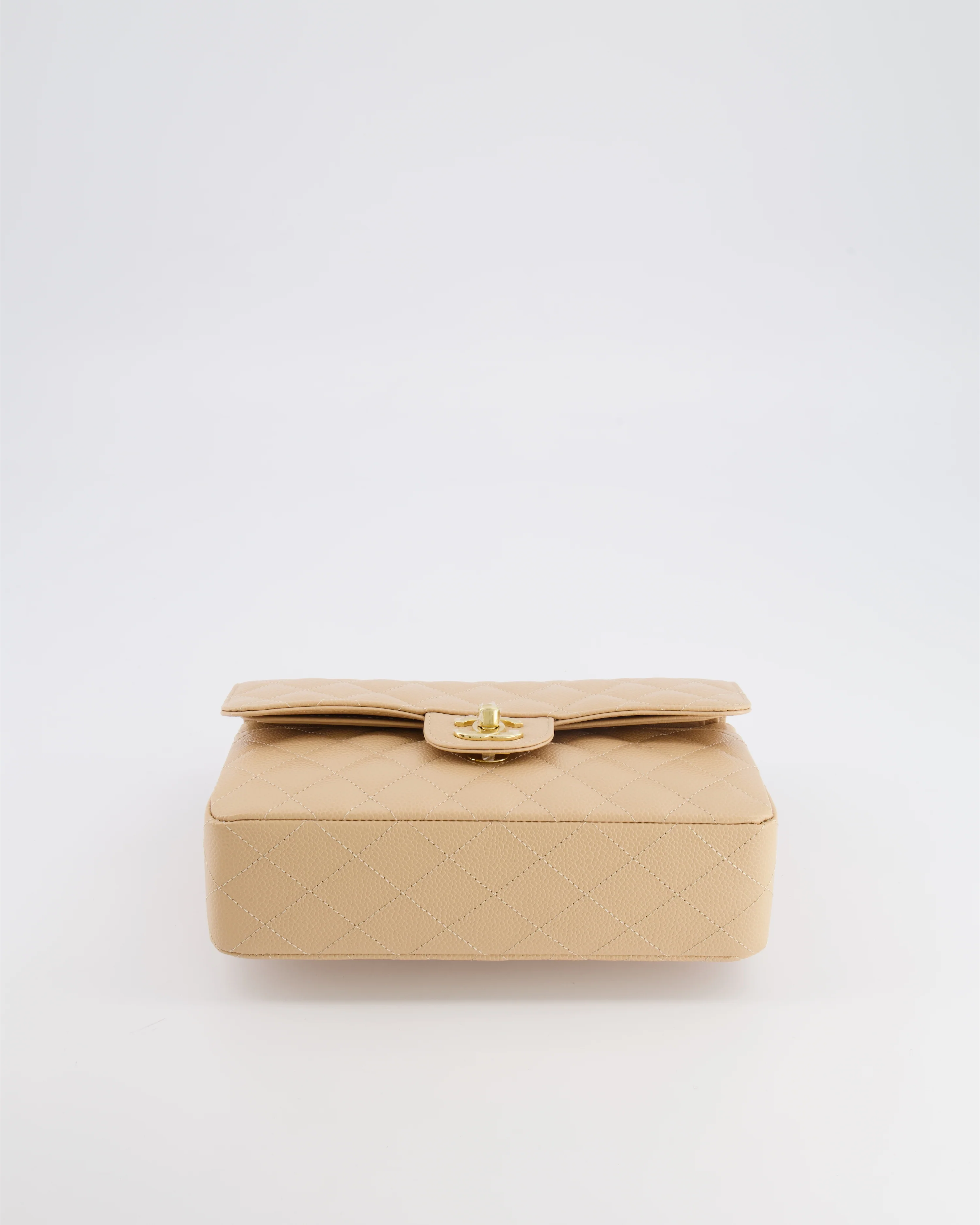 Chanel Small Classic Double Flap Bag in Beige Caviar Leather with Champagne Gold Hardware - Image 20