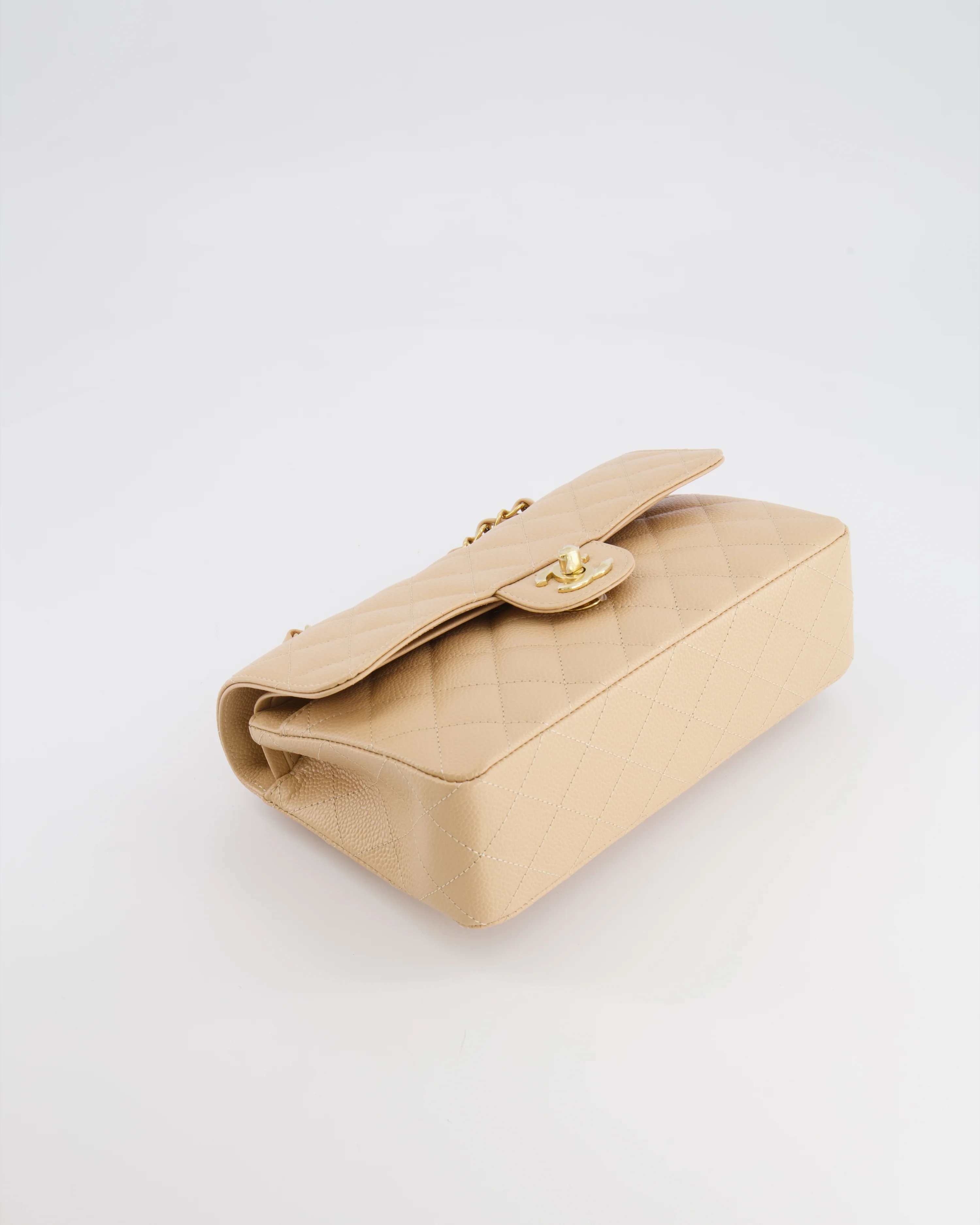 Chanel Small Classic Double Flap Bag in Beige Caviar Leather with Champagne Gold Hardware - Image 21