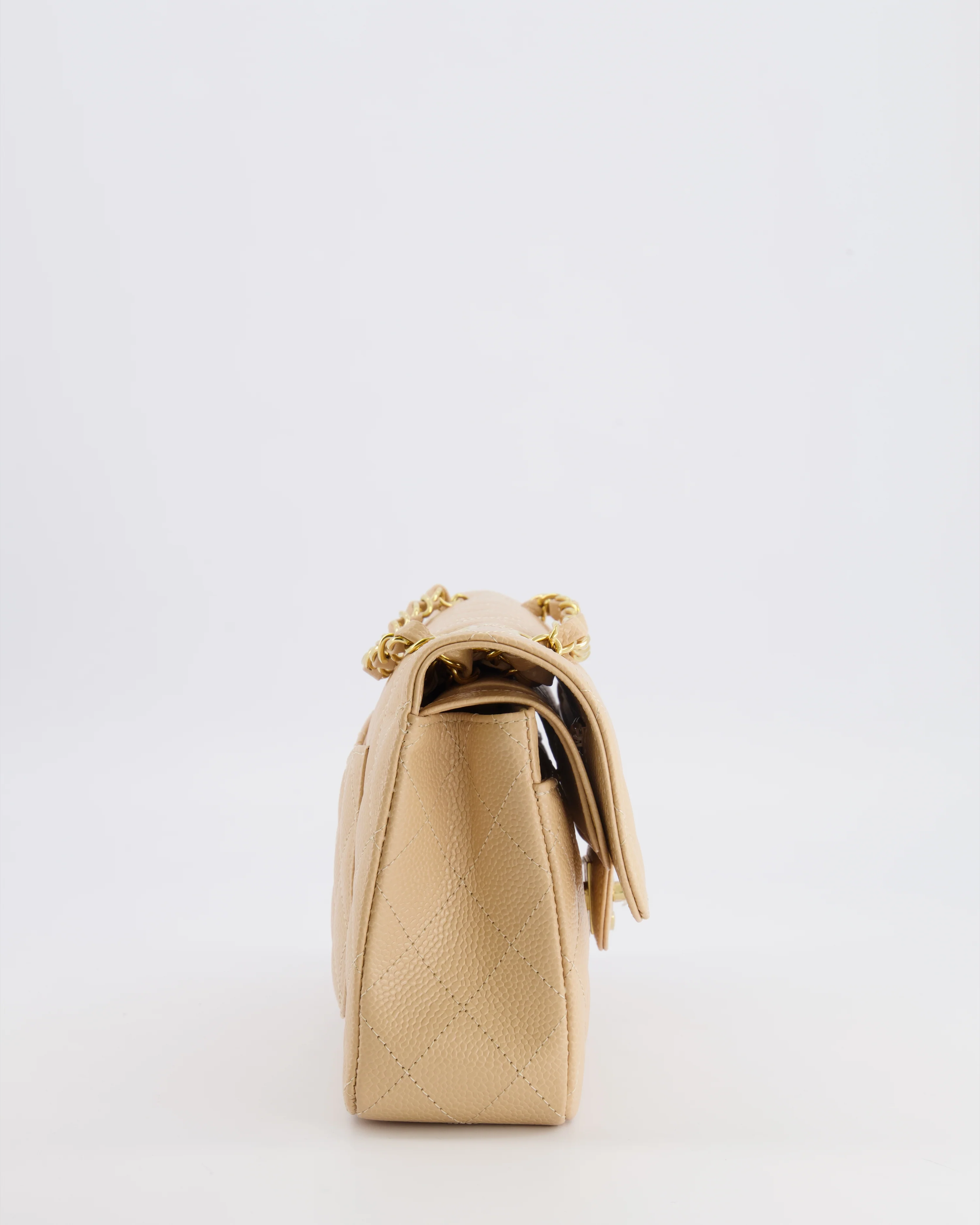 Chanel Small Classic Double Flap Bag in Beige Caviar Leather with Champagne Gold Hardware - Image 8