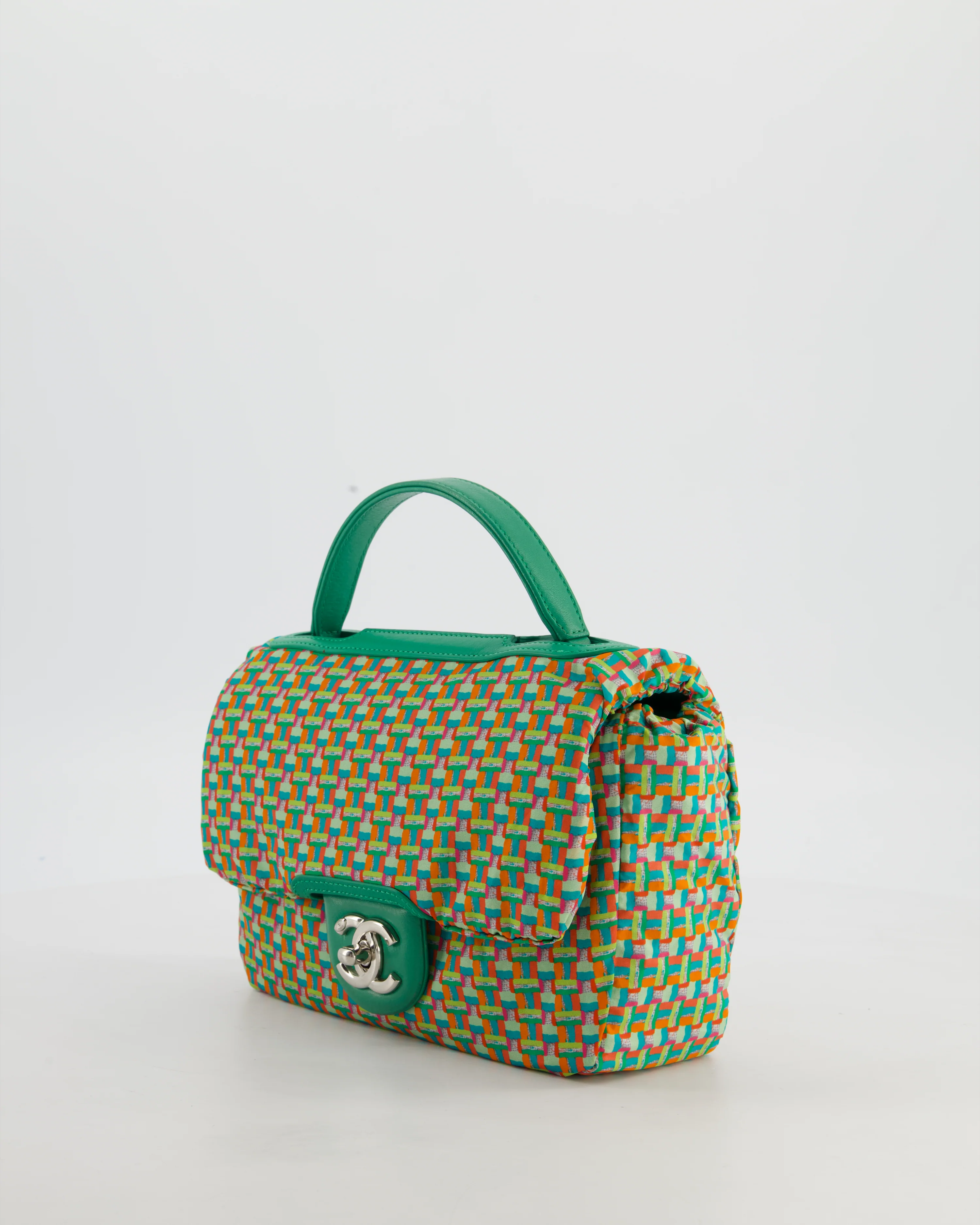 Chanel Small Coco Rain Flap Bag in Green Quilted Lambskin Leather & Fabric with Silver Hardware with Removable Rain Cover - Image 13