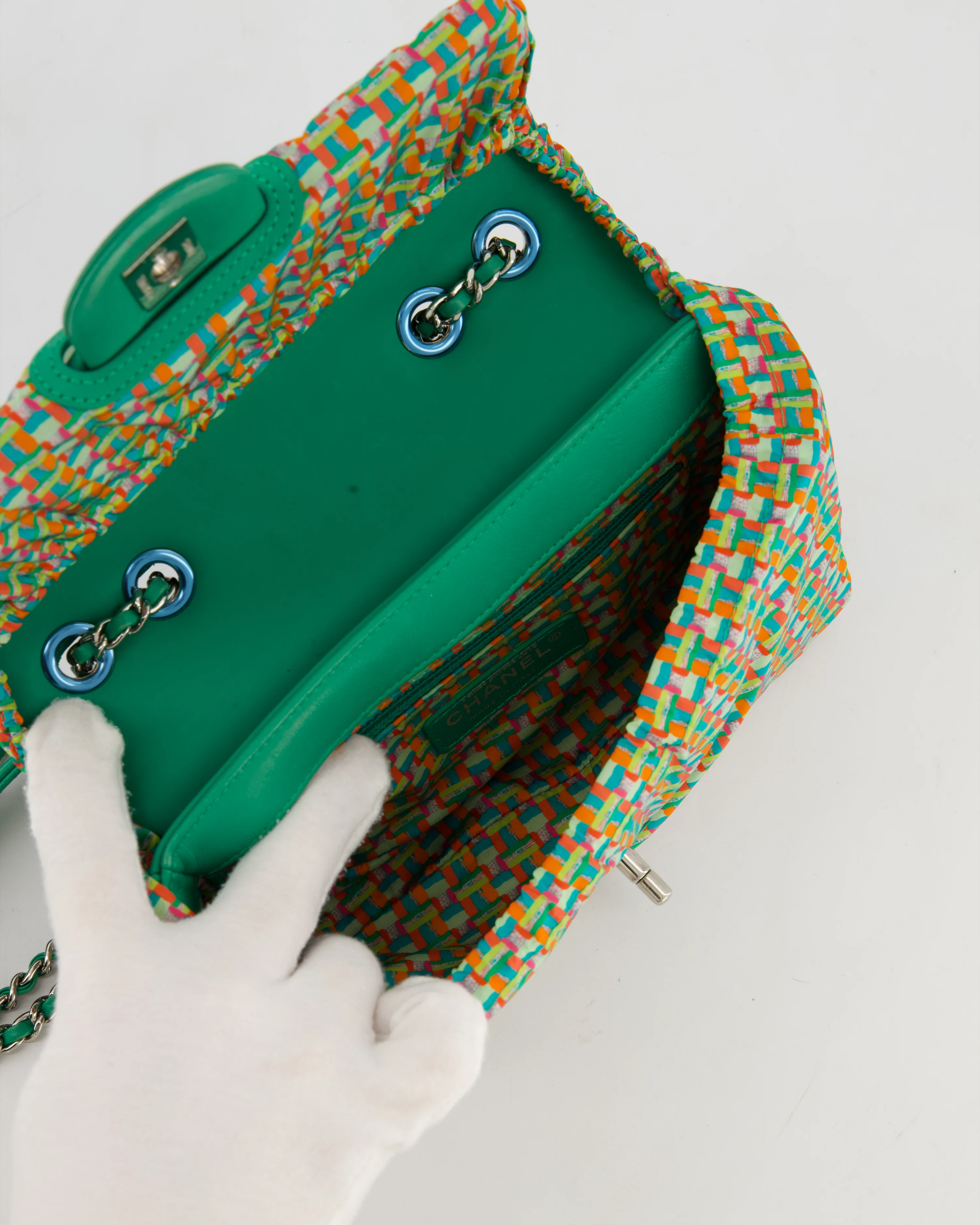 Chanel Small Coco Rain Flap Bag in Green Quilted Lambskin Leather & Fabric with Silver Hardware with Removable Rain Cover - Image 19