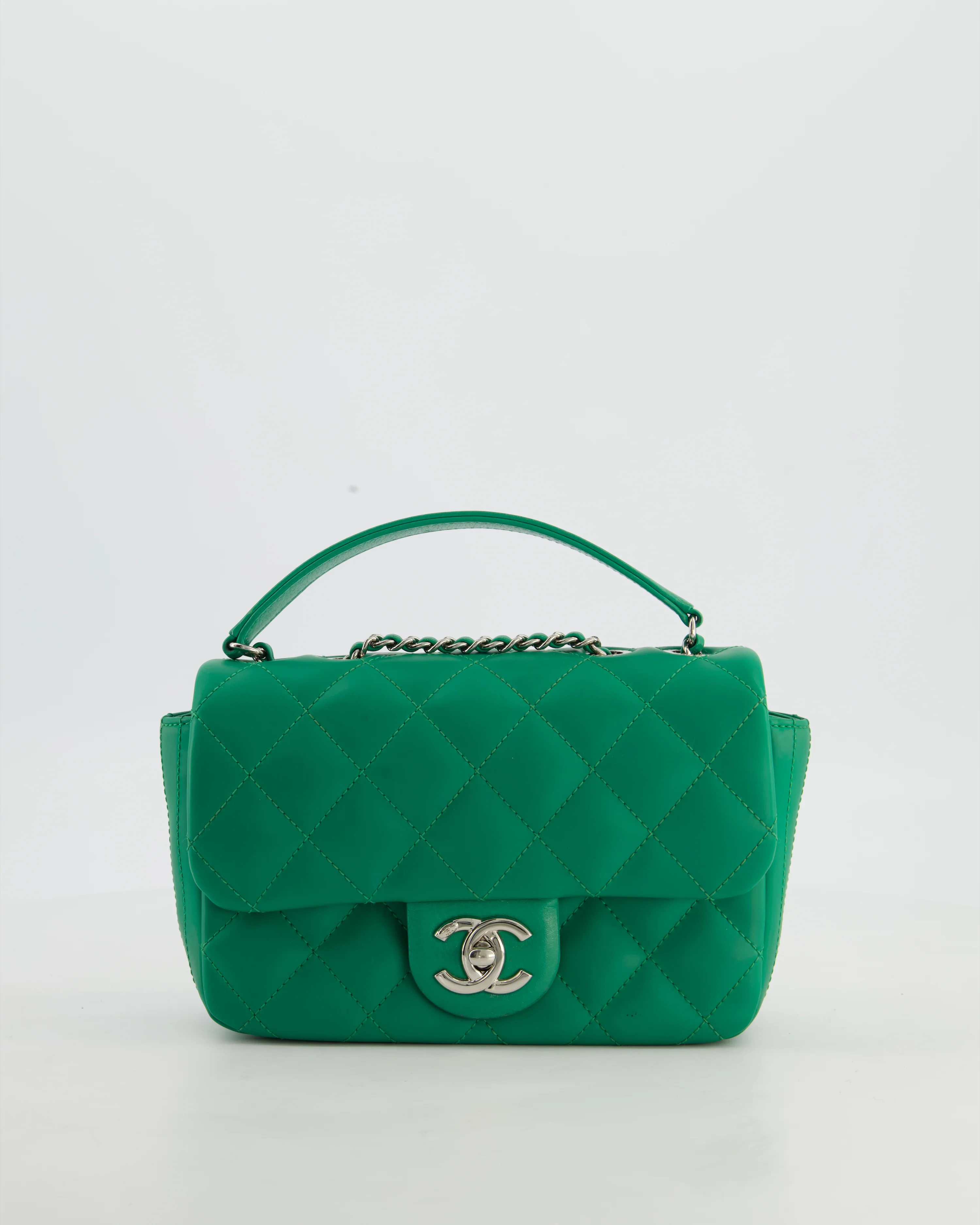 Chanel Small Coco Rain Flap Bag in Green Quilted Lambskin Leather & Fabric with Silver Hardware with Removable Rain Cover - Image 2