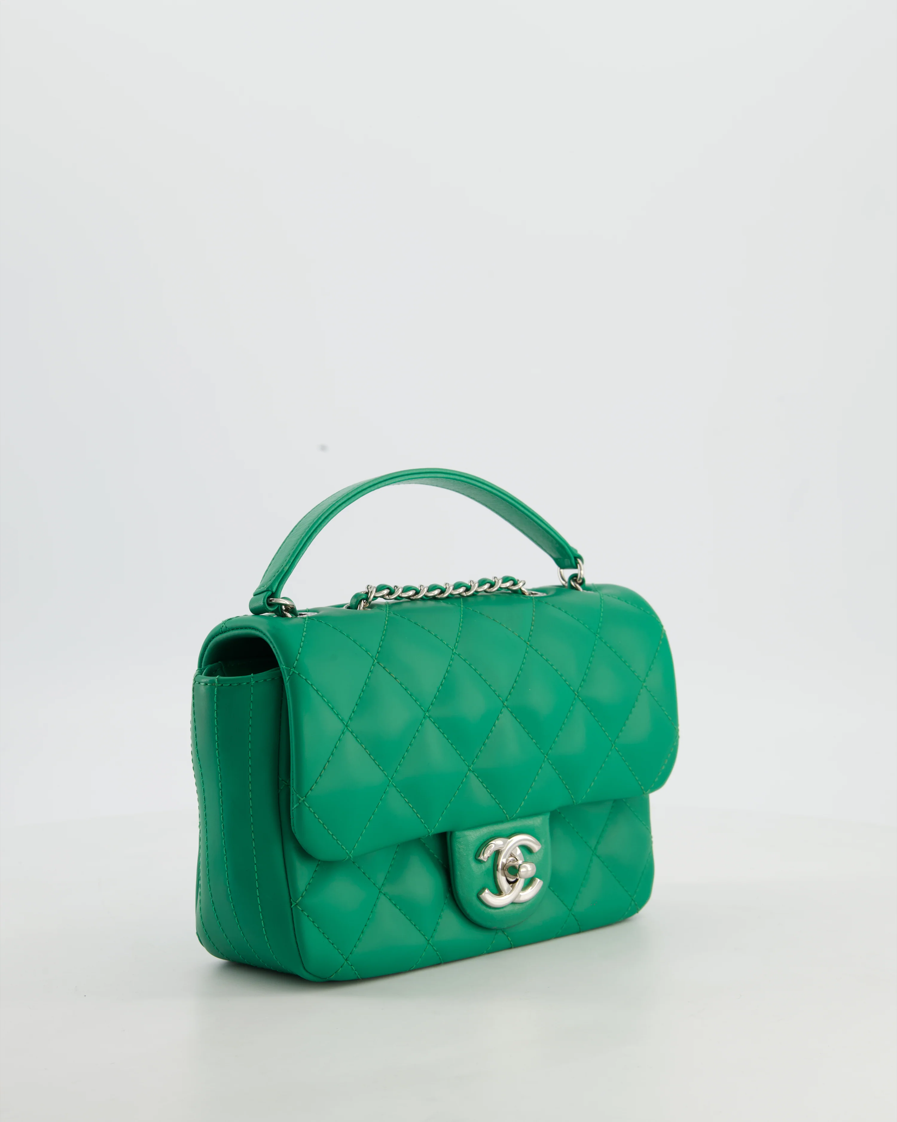 Chanel Small Coco Rain Flap Bag in Green Quilted Lambskin Leather & Fabric with Silver Hardware with Removable Rain Cover - Image 21