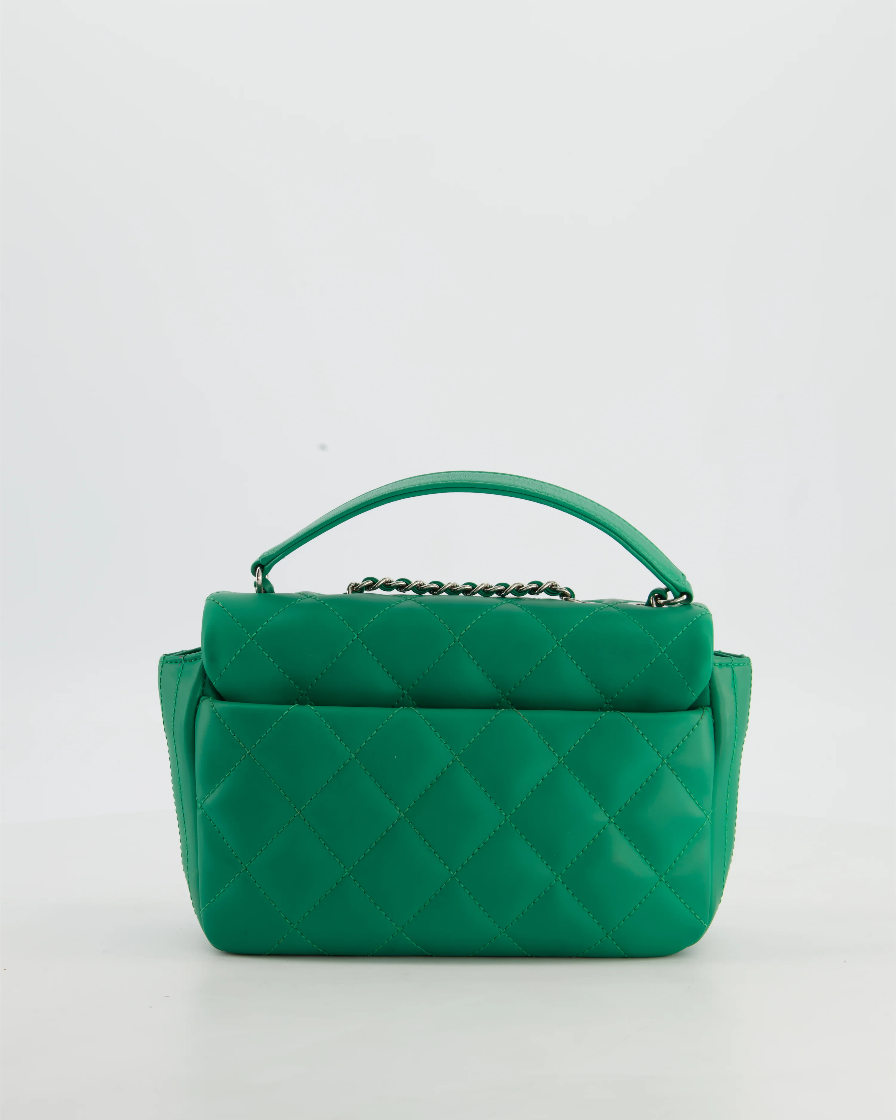 Chanel Small Coco Rain Flap Bag in Green Quilted Lambskin Leather & Fabric with Silver Hardware with Removable Rain Cover - Image 23