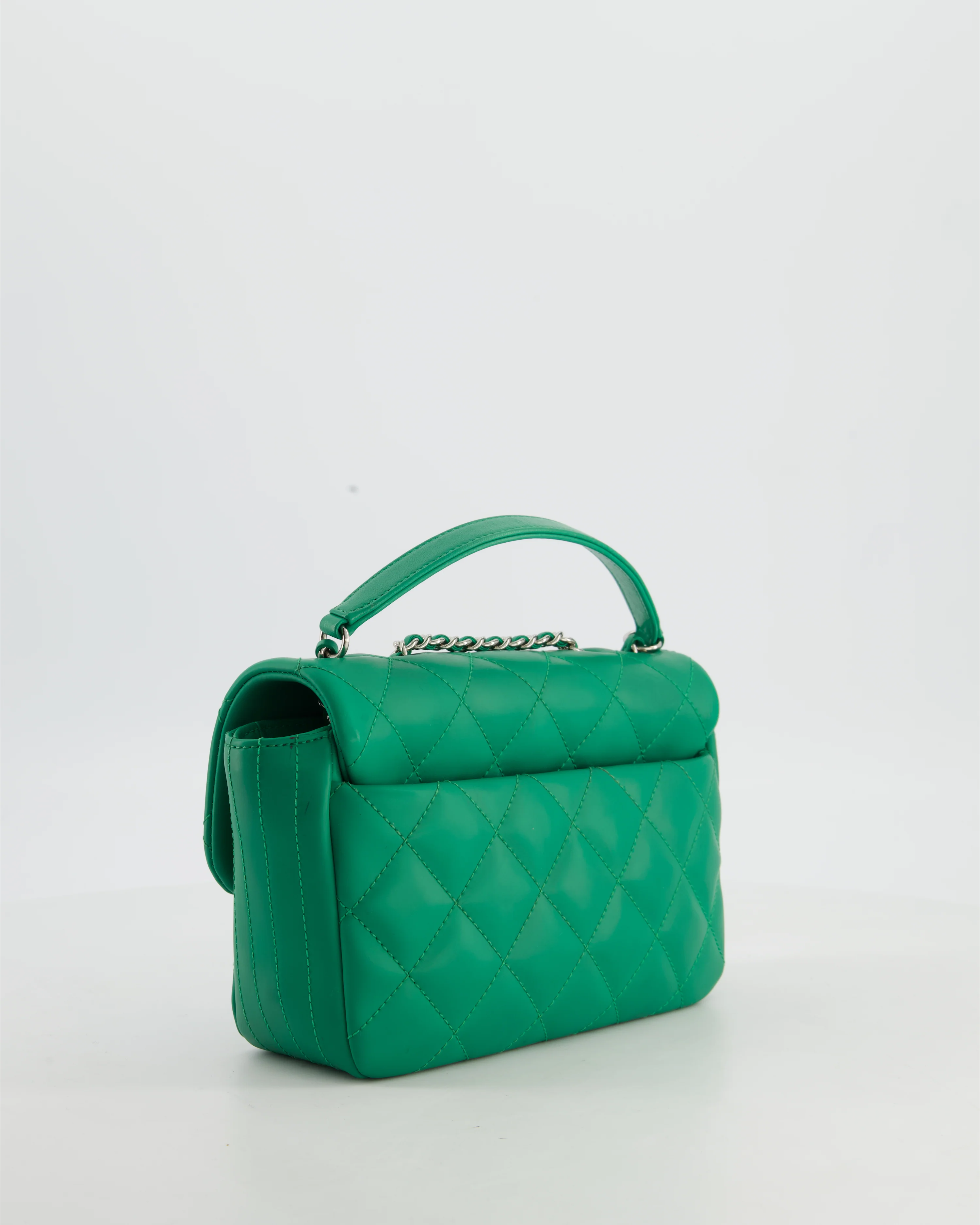 Chanel Small Coco Rain Flap Bag in Green Quilted Lambskin Leather & Fabric with Silver Hardware with Removable Rain Cover - Image 24