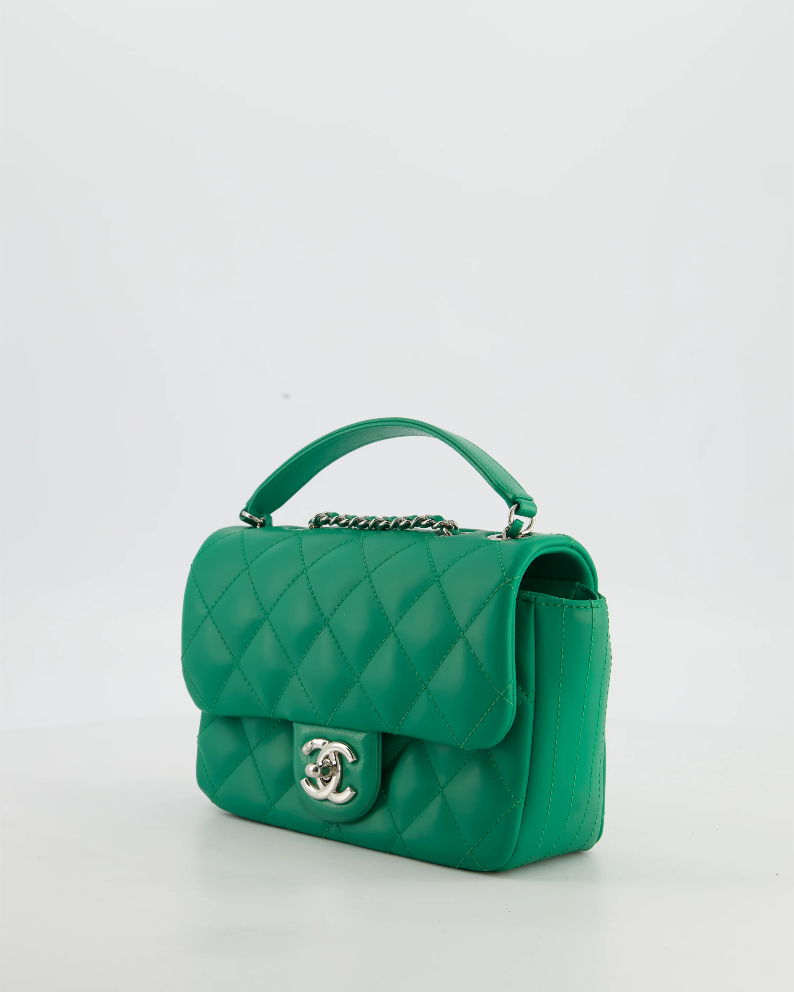 Chanel Small Coco Rain Flap Bag in Green Quilted Lambskin Leather & Fabric with Silver Hardware with Removable Rain Cover - Image 26