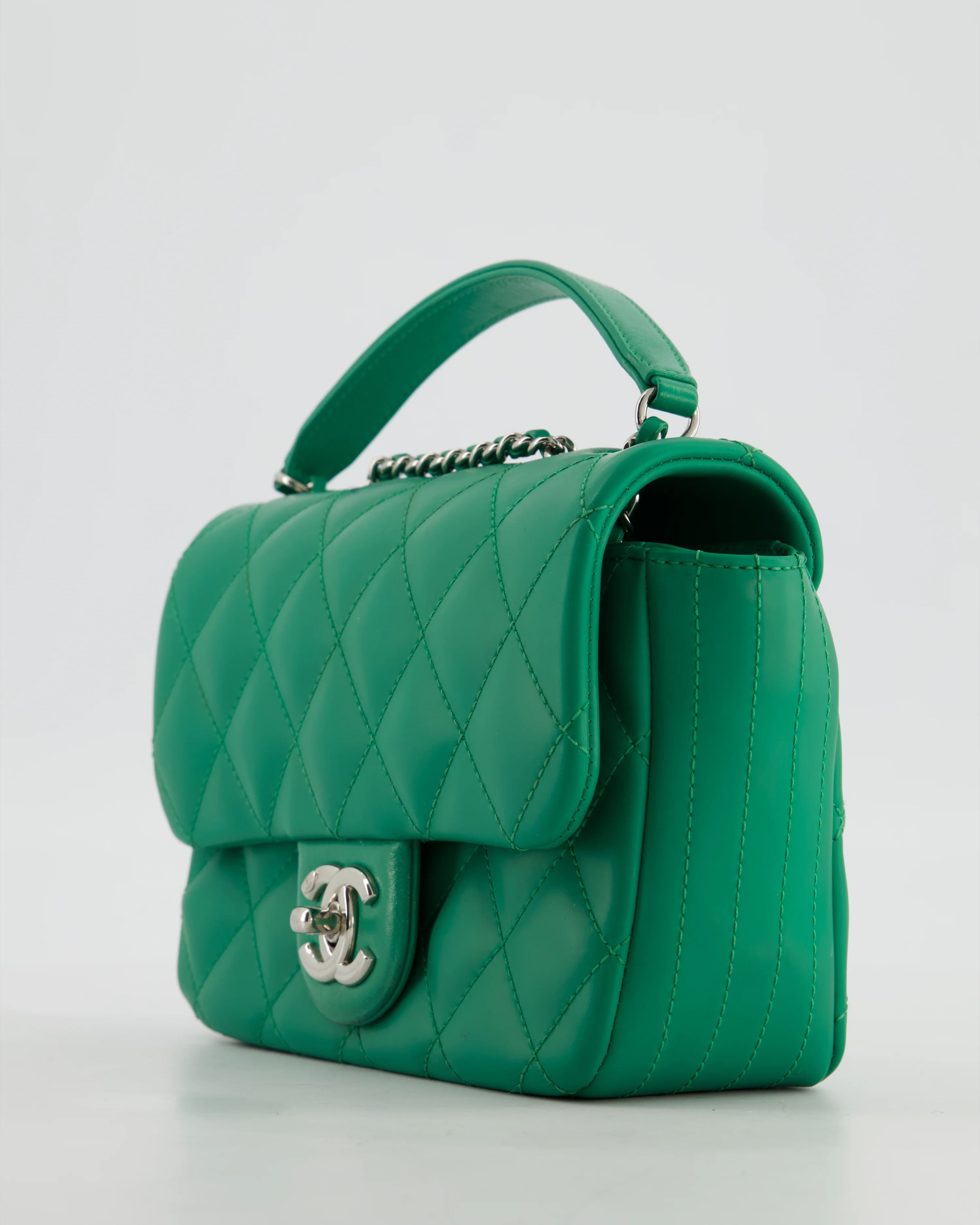 Chanel Small Coco Rain Flap Bag in Green Quilted Lambskin Leather & Fabric with Silver Hardware with Removable Rain Cover - Image 27