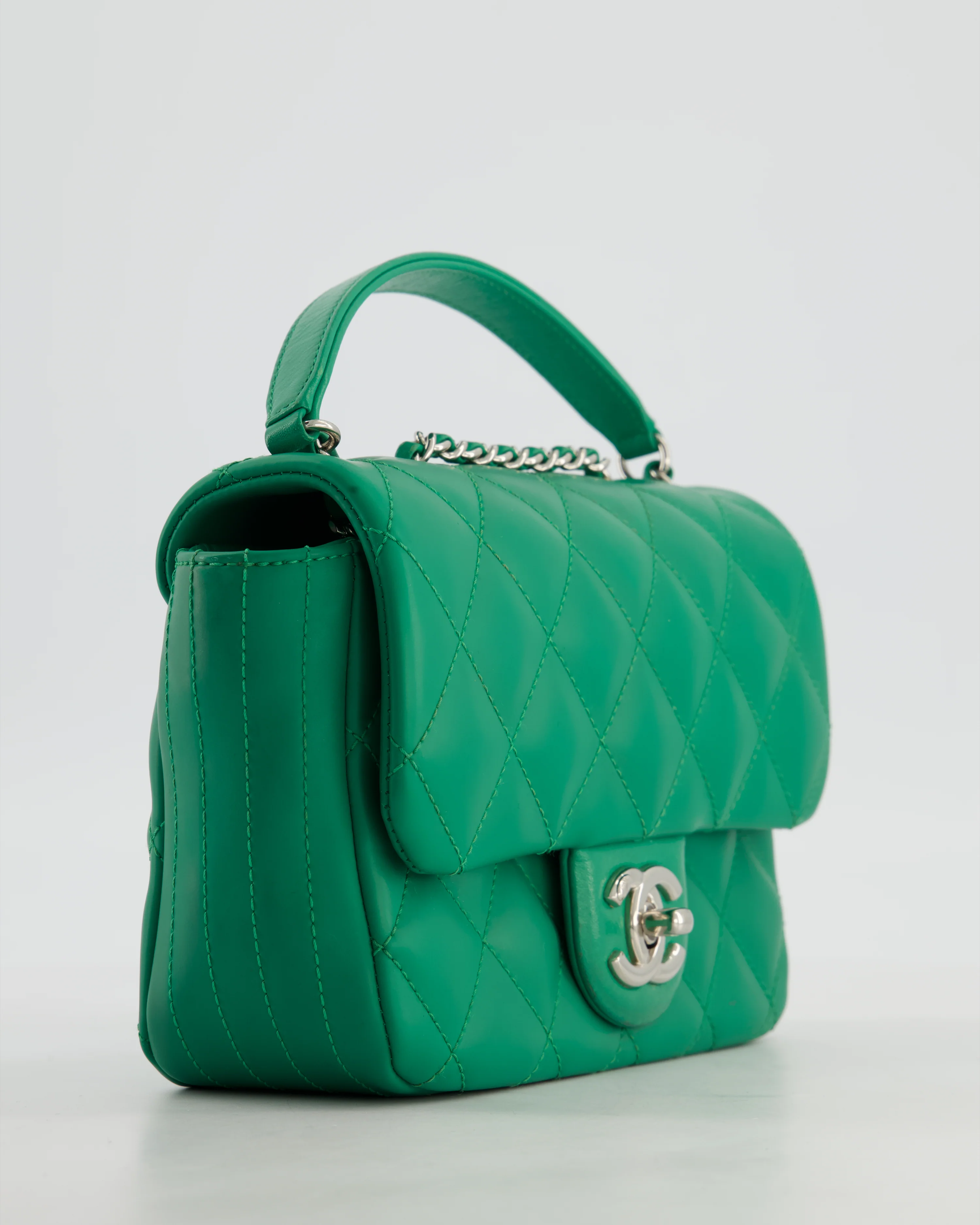 Chanel Small Coco Rain Flap Bag in Green Quilted Lambskin Leather & Fabric with Silver Hardware with Removable Rain Cover - Image 28