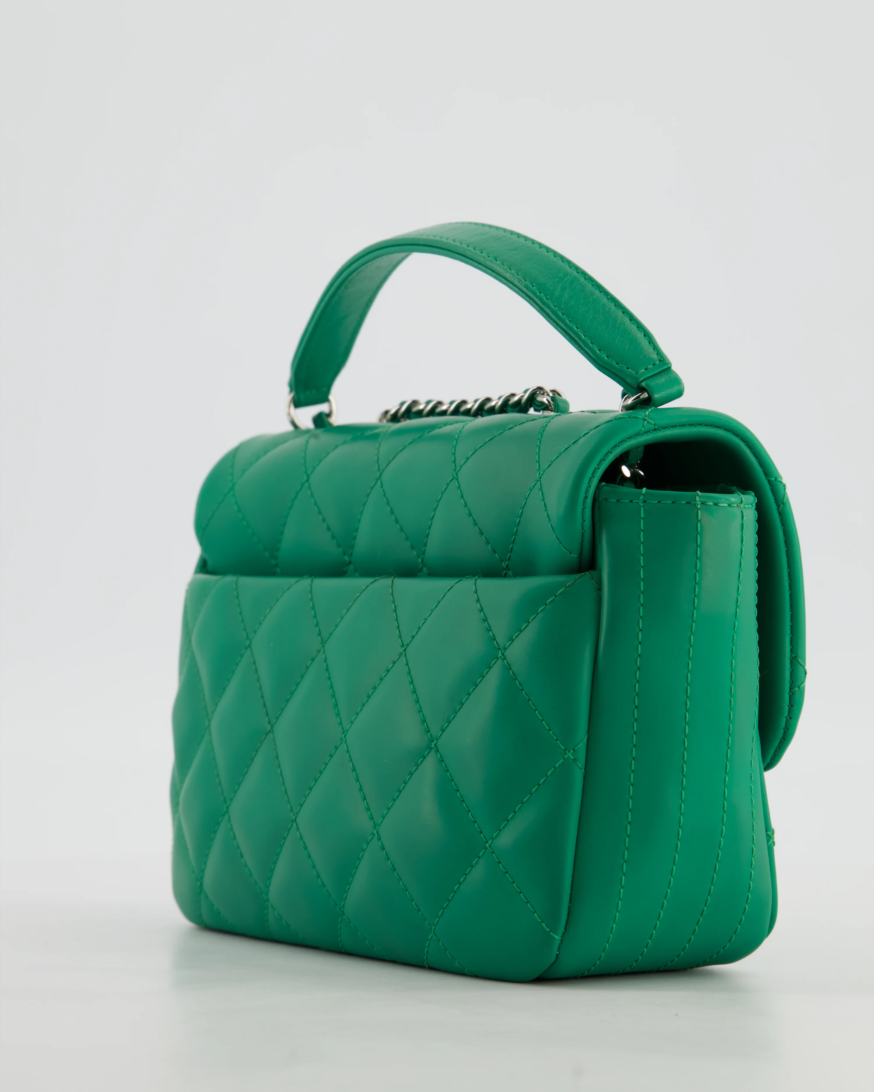 Chanel Small Coco Rain Flap Bag in Green Quilted Lambskin Leather & Fabric with Silver Hardware with Removable Rain Cover - Image 29