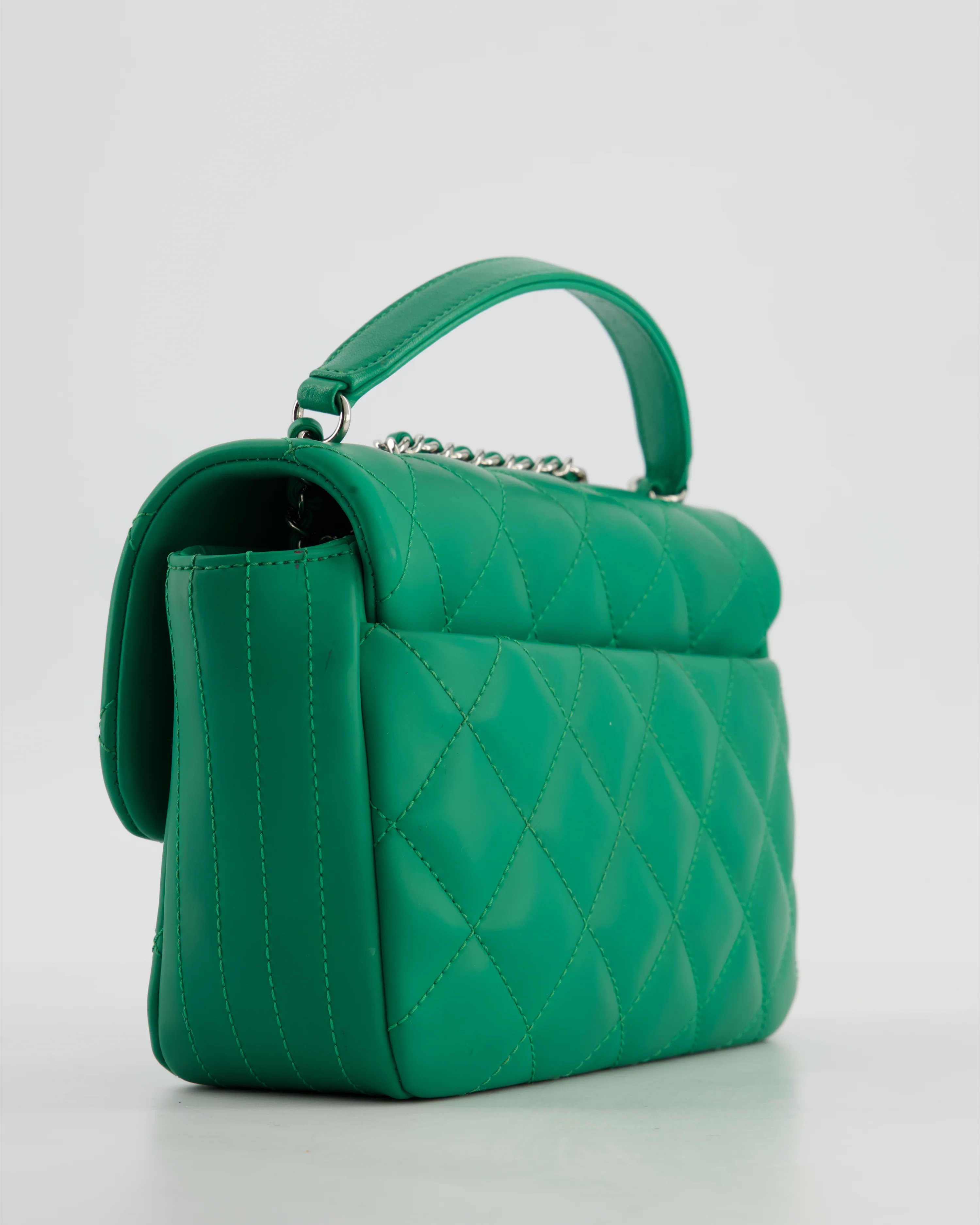 Chanel Small Coco Rain Flap Bag in Green Quilted Lambskin Leather & Fabric with Silver Hardware with Removable Rain Cover - Image 30