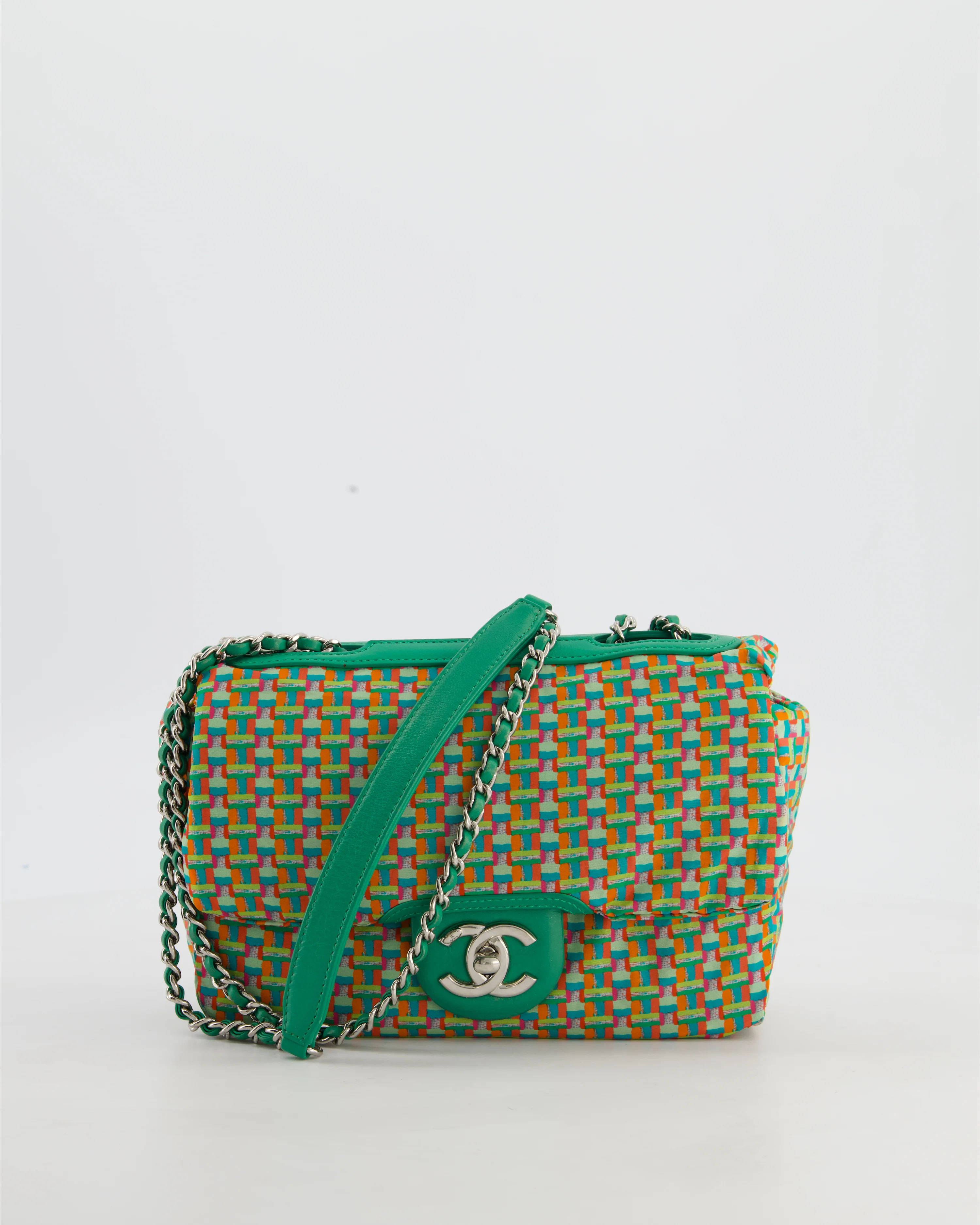 Chanel Small Coco Rain Flap Bag in Green Quilted Lambskin Leather & Fabric with Silver Hardware with Removable Rain Cover - Image 4