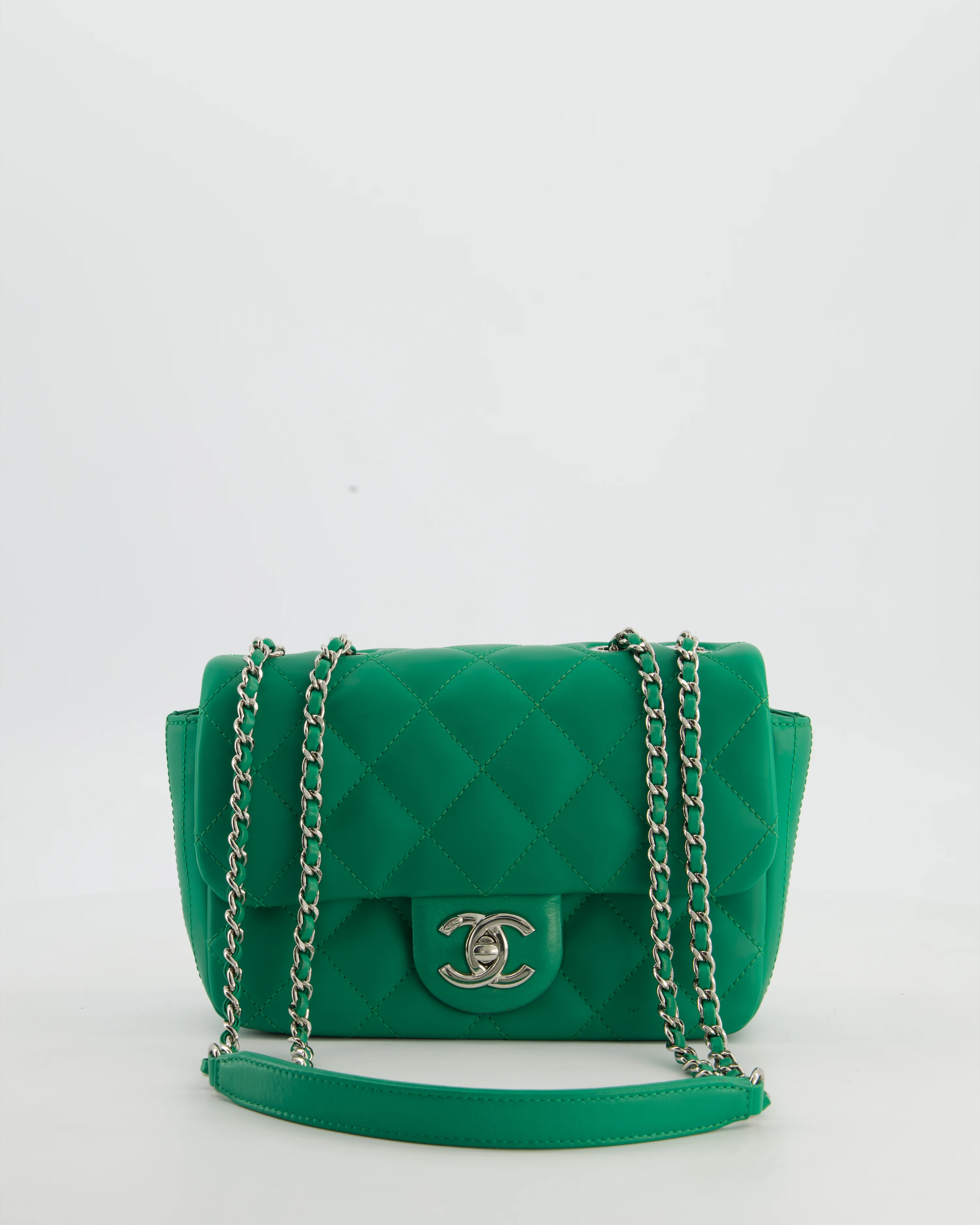 Chanel Small Coco Rain Flap Bag in Green Quilted Lambskin Leather & Fabric with Silver Hardware with Removable Rain Cover - Image 5