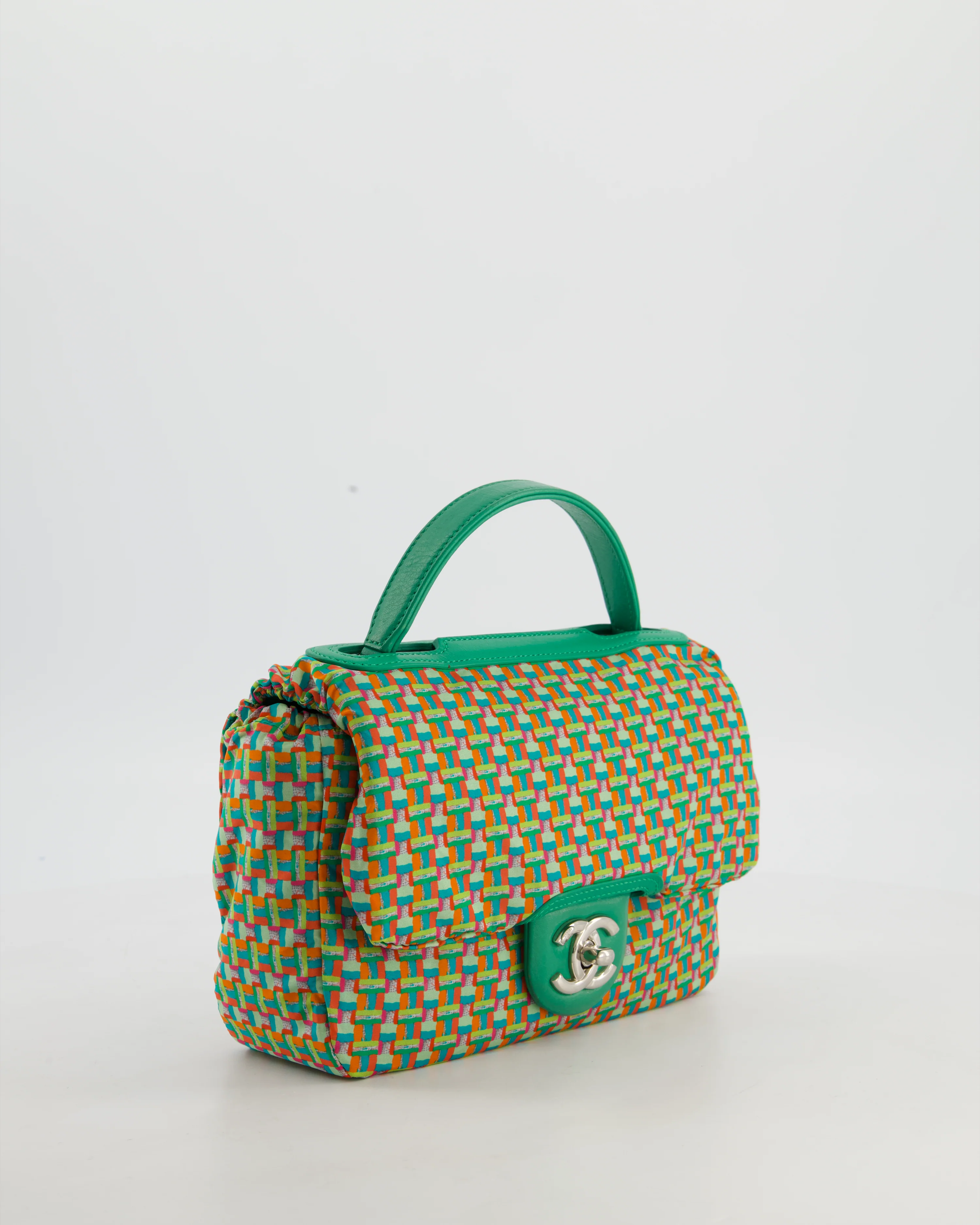 Chanel Small Coco Rain Flap Bag in Green Quilted Lambskin Leather & Fabric with Silver Hardware with Removable Rain Cover - Image 7
