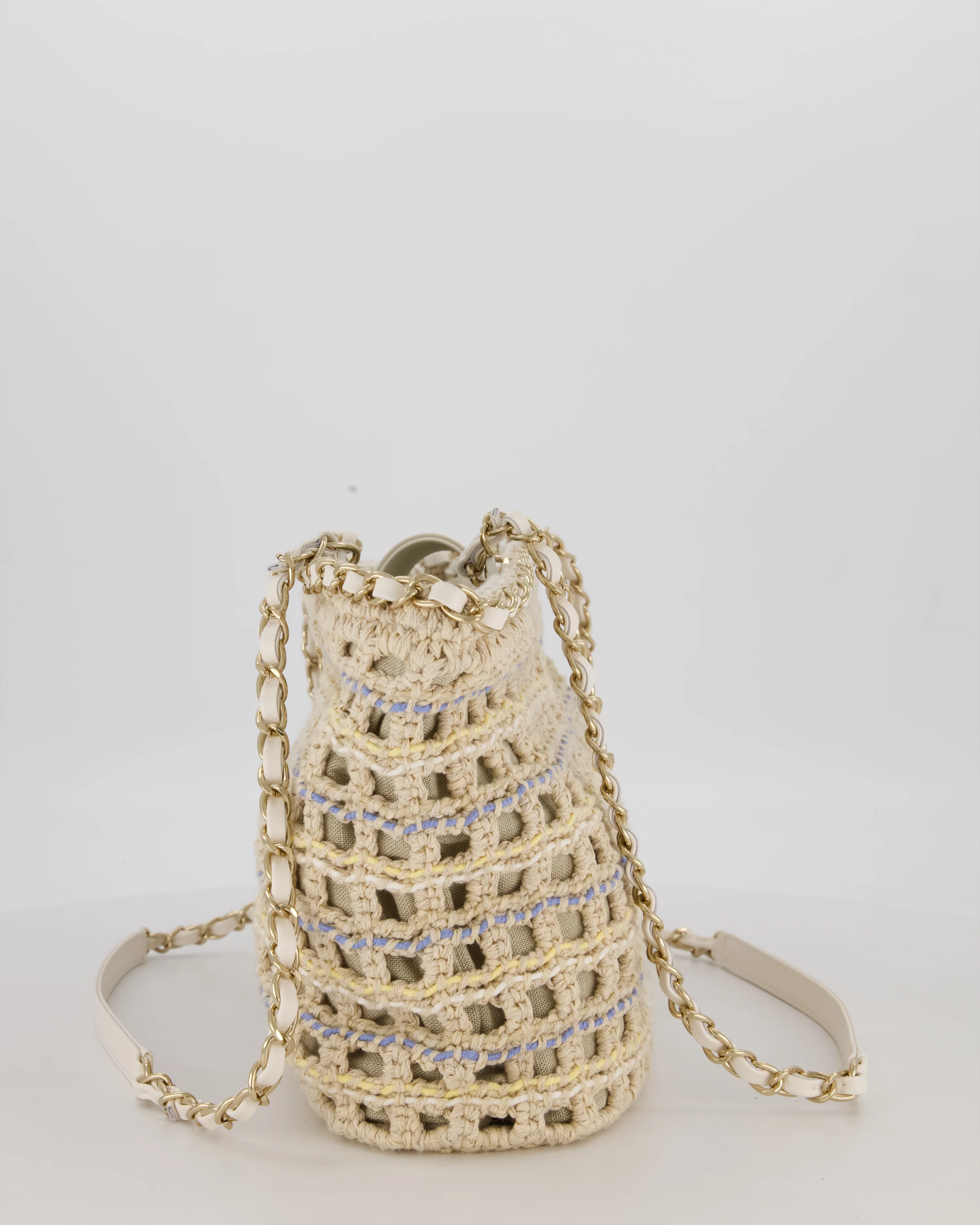 Chanel Small Cotton Crochet Cruise Tote Bag In Beige with Champagne Hardware - Image 11