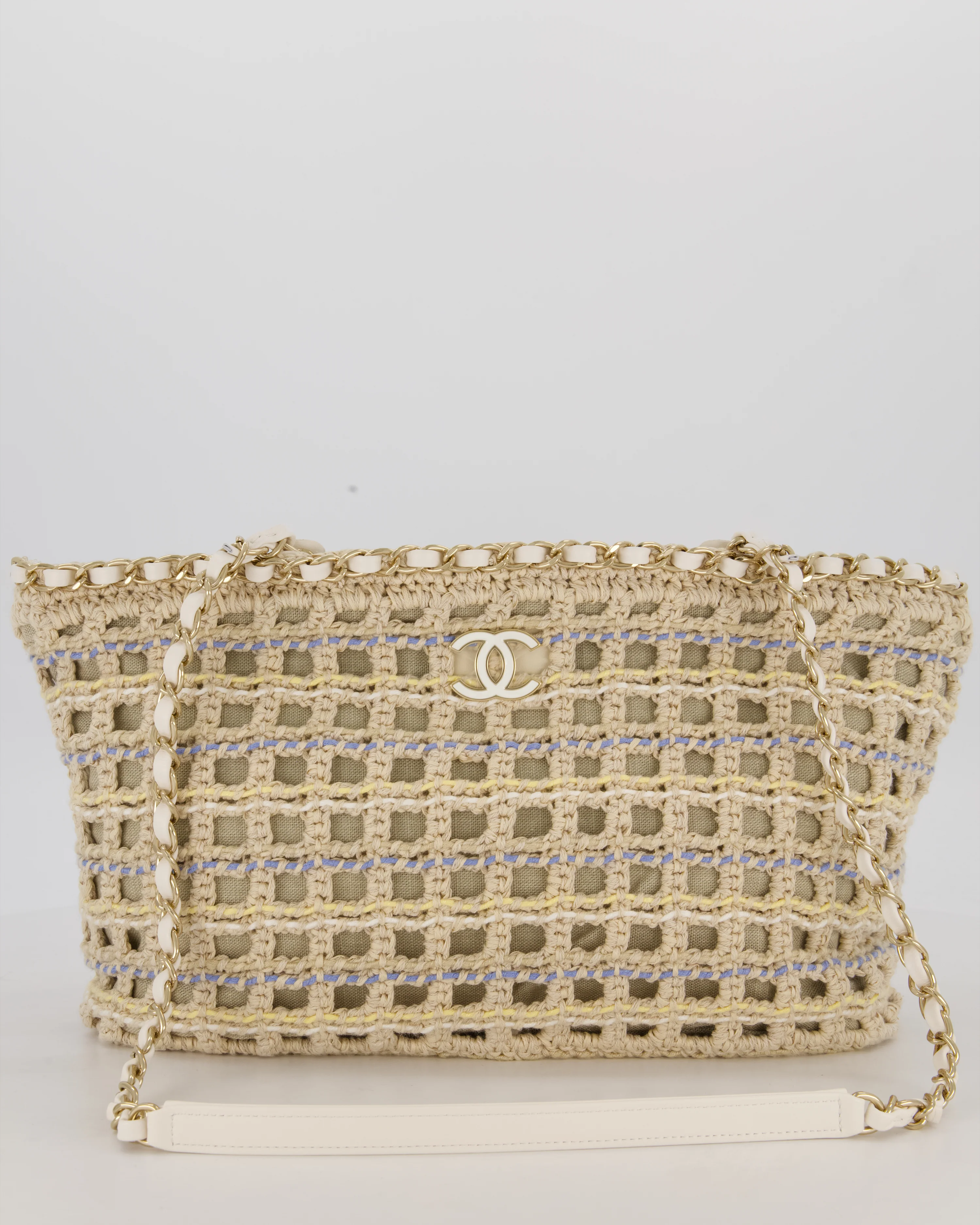 Chanel Small Cotton Crochet Cruise Tote Bag In Beige with Champagne Hardware - Image 2