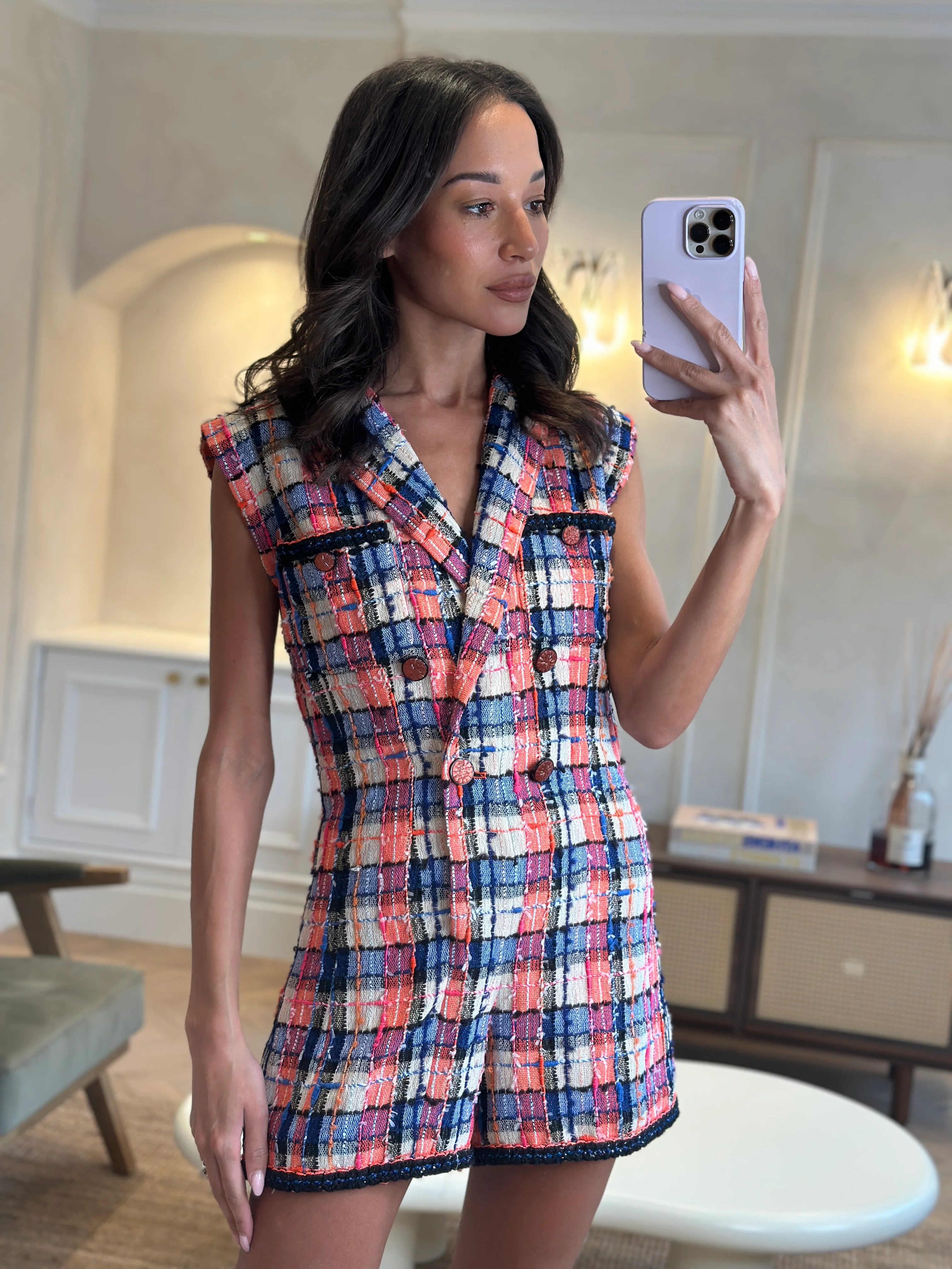 Chanel SS/20 Pink Double Breasted Tweed Playsuit Size FR 36 (UK 8) - Image 6