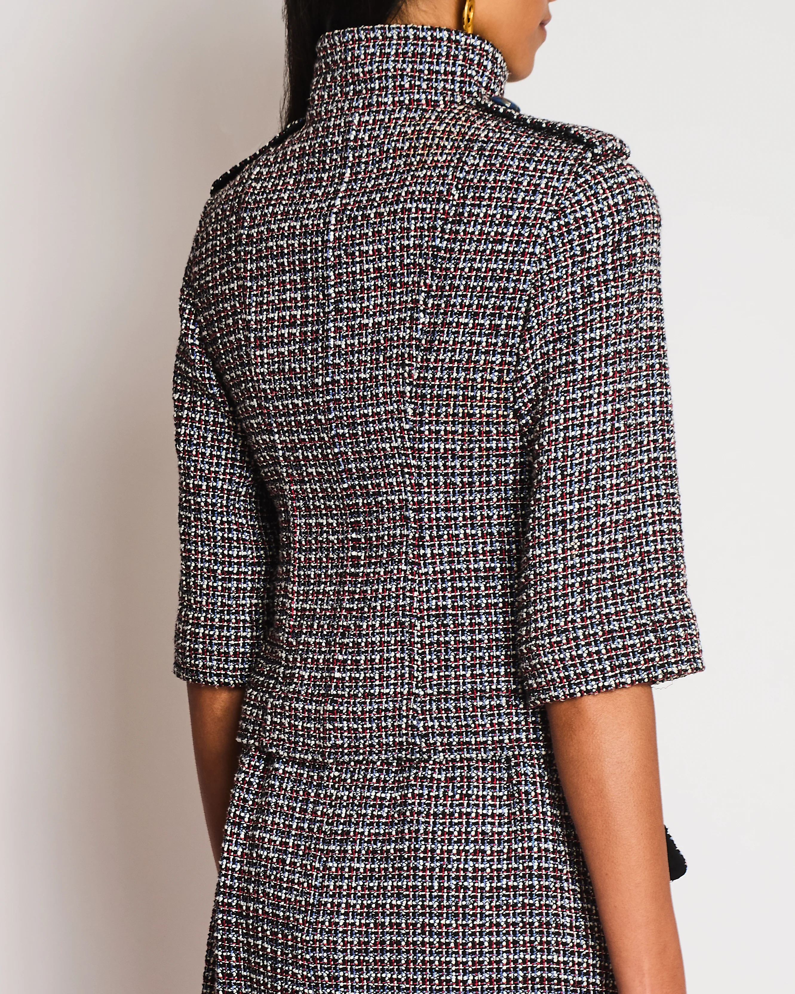 Chanel SS15 Black, Red, Blue and White Tweed Set With Cropped Jacket and Dress With Matching Belt and CC Logo Buttons Details Size FR 36/38 (UK 8/10) - Image 7