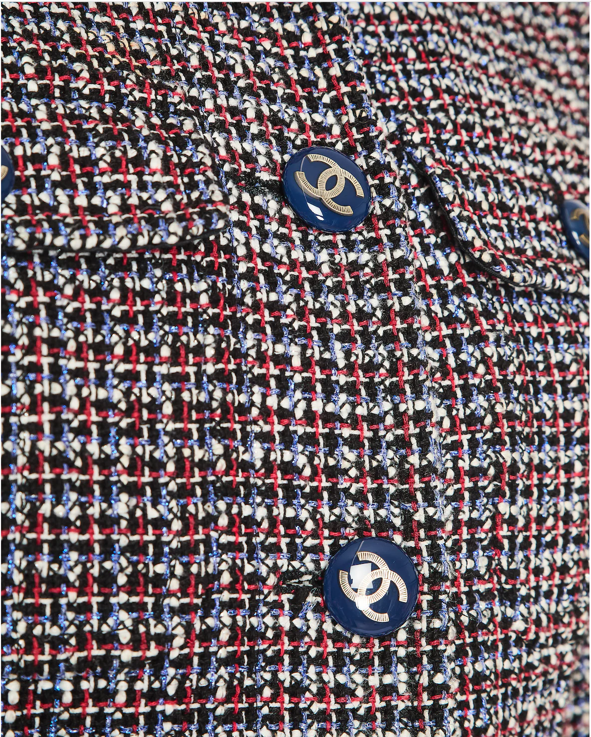 Chanel SS15 Black, Red, Blue and White Tweed Set With Cropped Jacket and Dress With Matching Belt and CC Logo Buttons Details Size FR 36/38 (UK 8/10) - Image 9