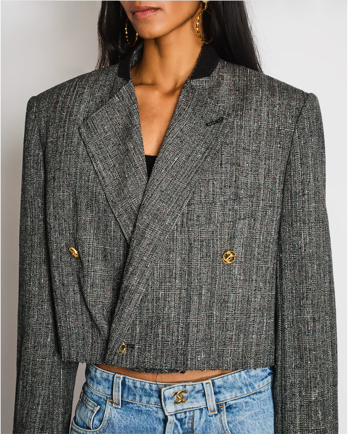 *HOT* Chanel SS26 Dark Grey Cropped Jacket With Gold CC Logo Buttons Details Size 38 (UK 10) RRP £5300 - Image 2