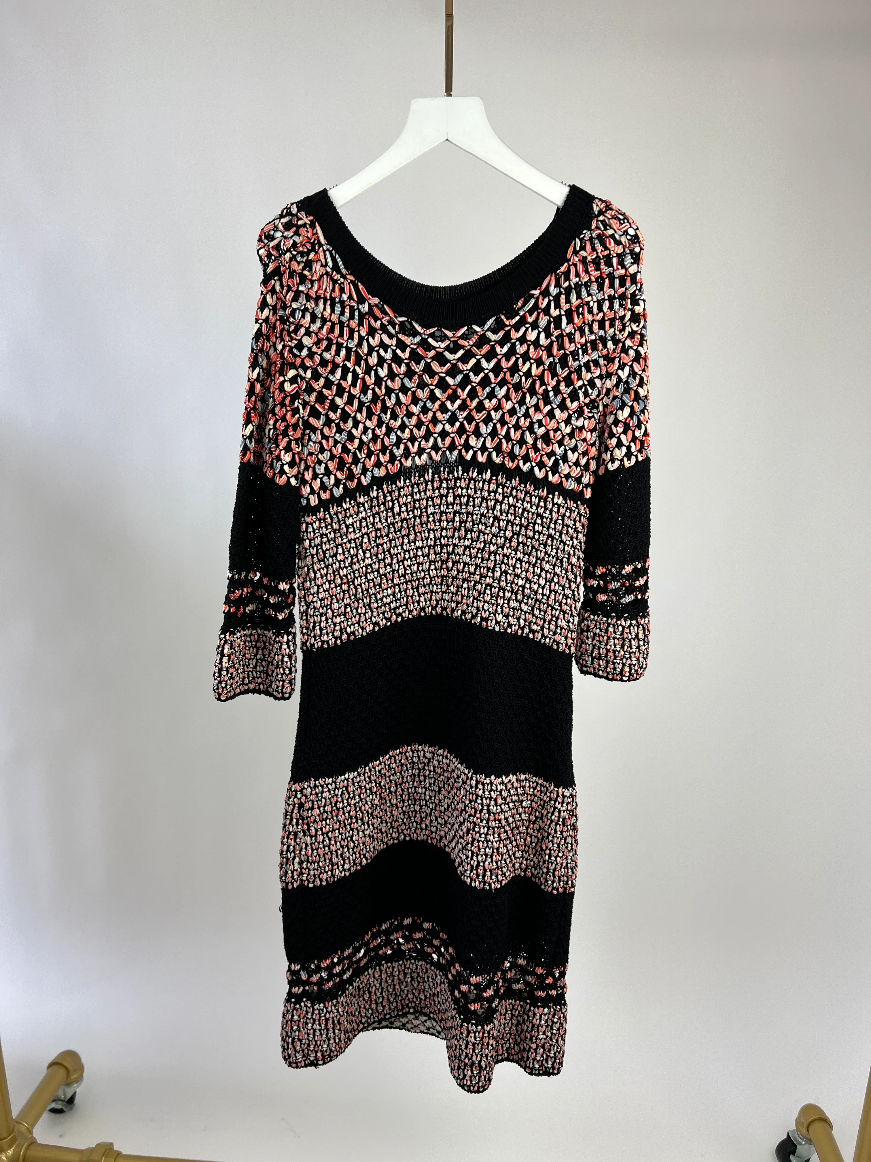 Chanel Tweed Multi-Colour Open-Knit Dress with Front Pocket Detailing FR 34 (UK 6) - Image 9