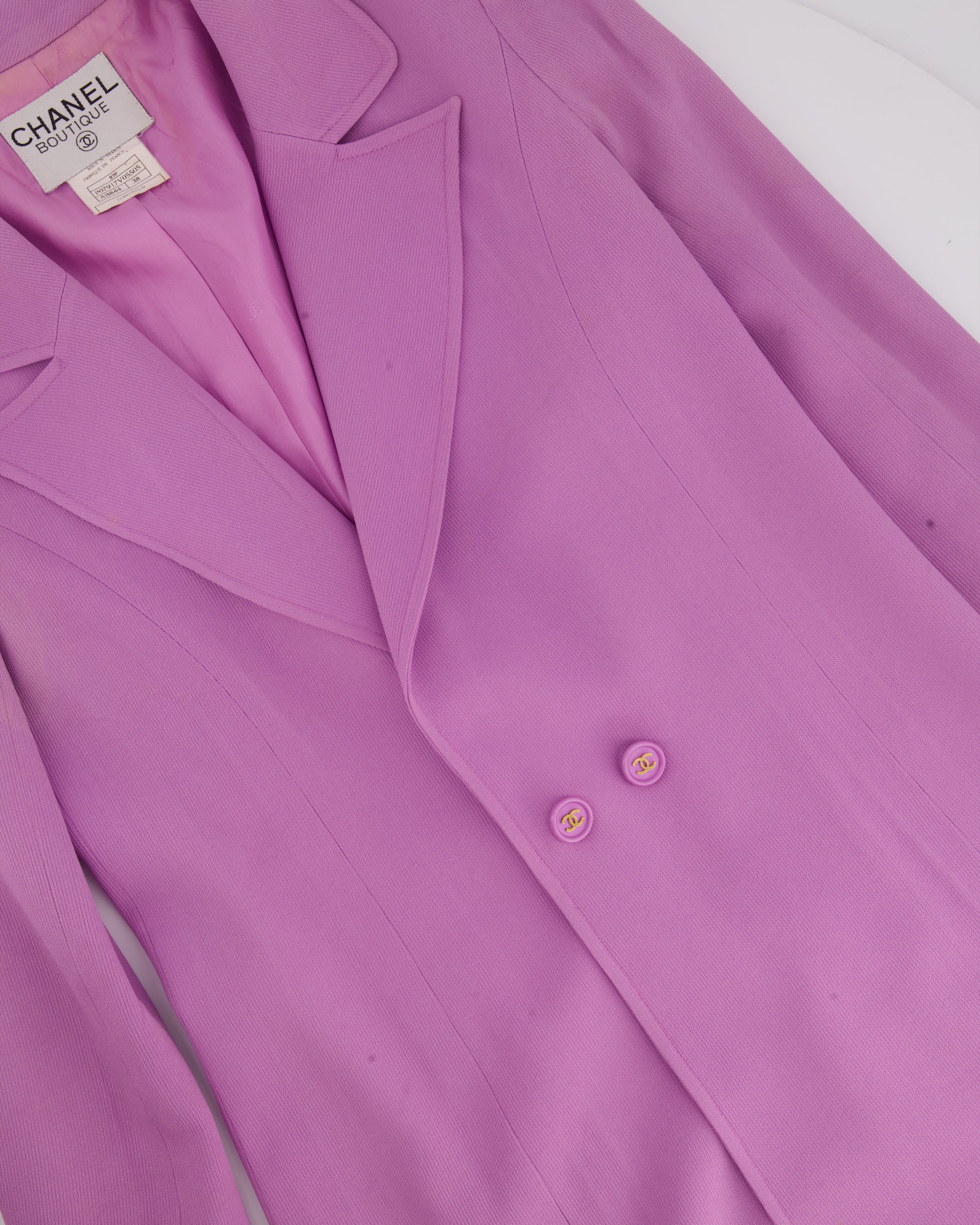 Chanel Vintage 97/P Lilac Longline Blazer with CC Button Detail Size FR 38 (UK 10) - Image 11