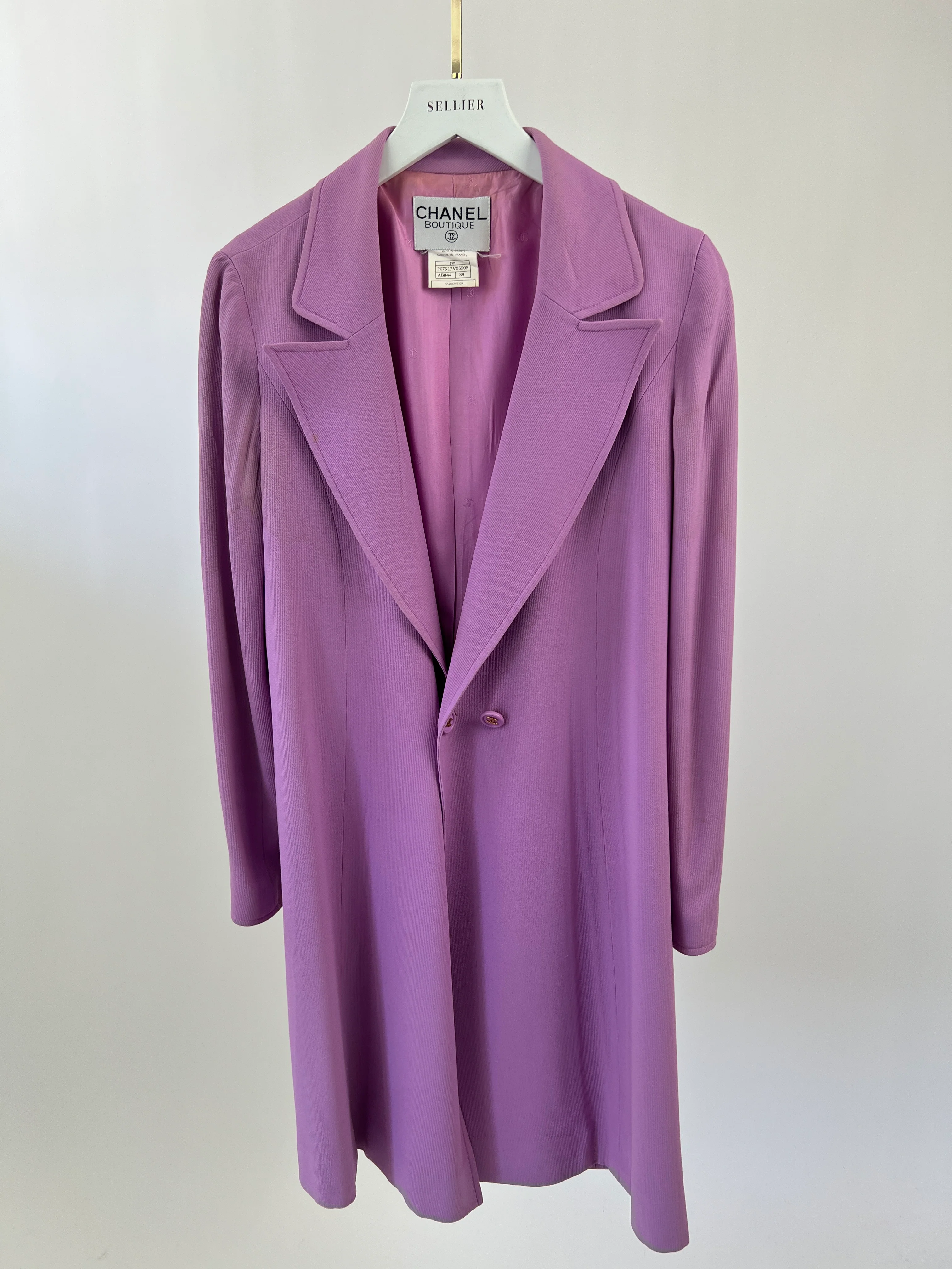 Chanel Vintage 97/P Lilac Longline Blazer with CC Button Detail Size FR 38 (UK 10) - Image 13