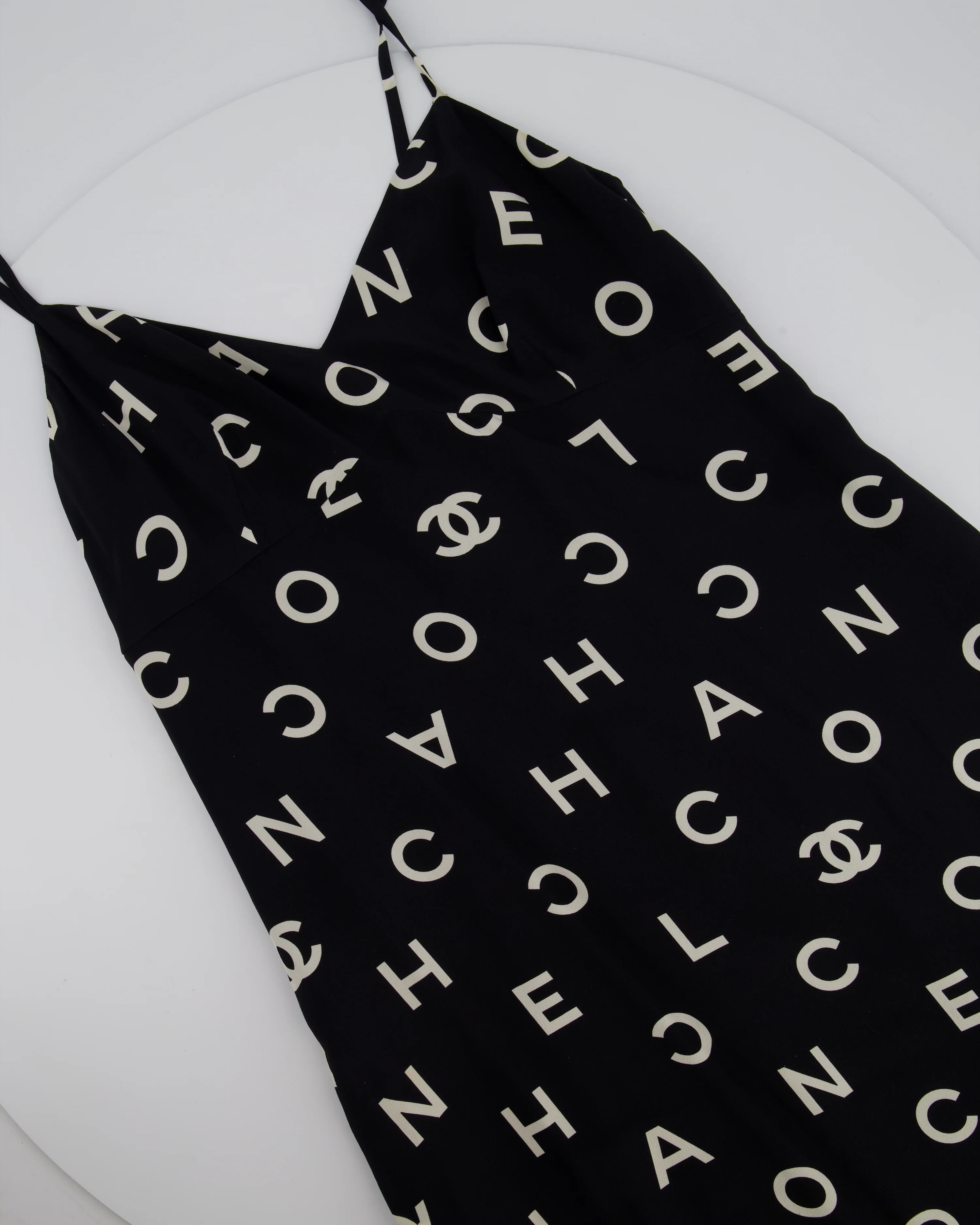 Chanel Vintage Runway 97/S Black, White CC Logo Slip Dress and Jacket Set with CC Chanel Button Size FR 42 (UK 14) - Image 10