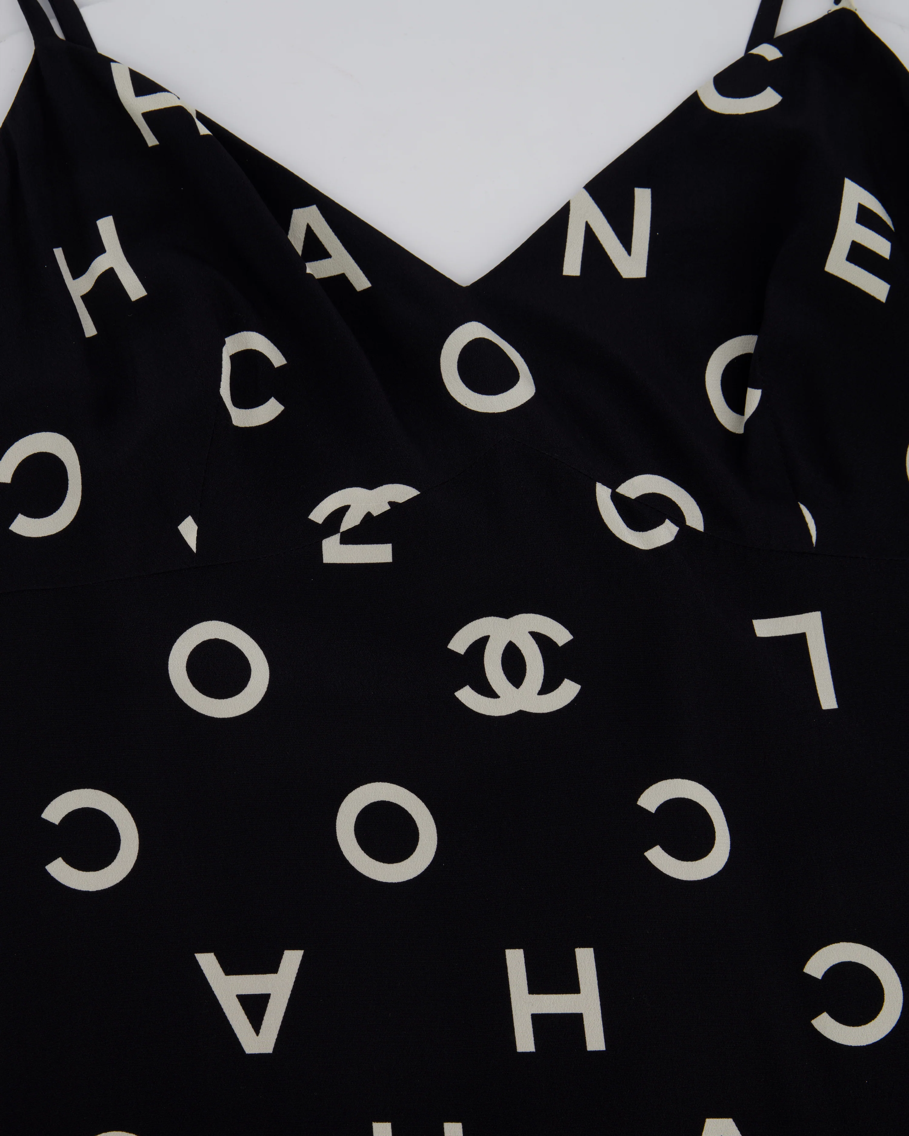 Chanel Vintage Runway 97/S Black, White CC Logo Slip Dress and Jacket Set with CC Chanel Button Size FR 42 (UK 14) - Image 14