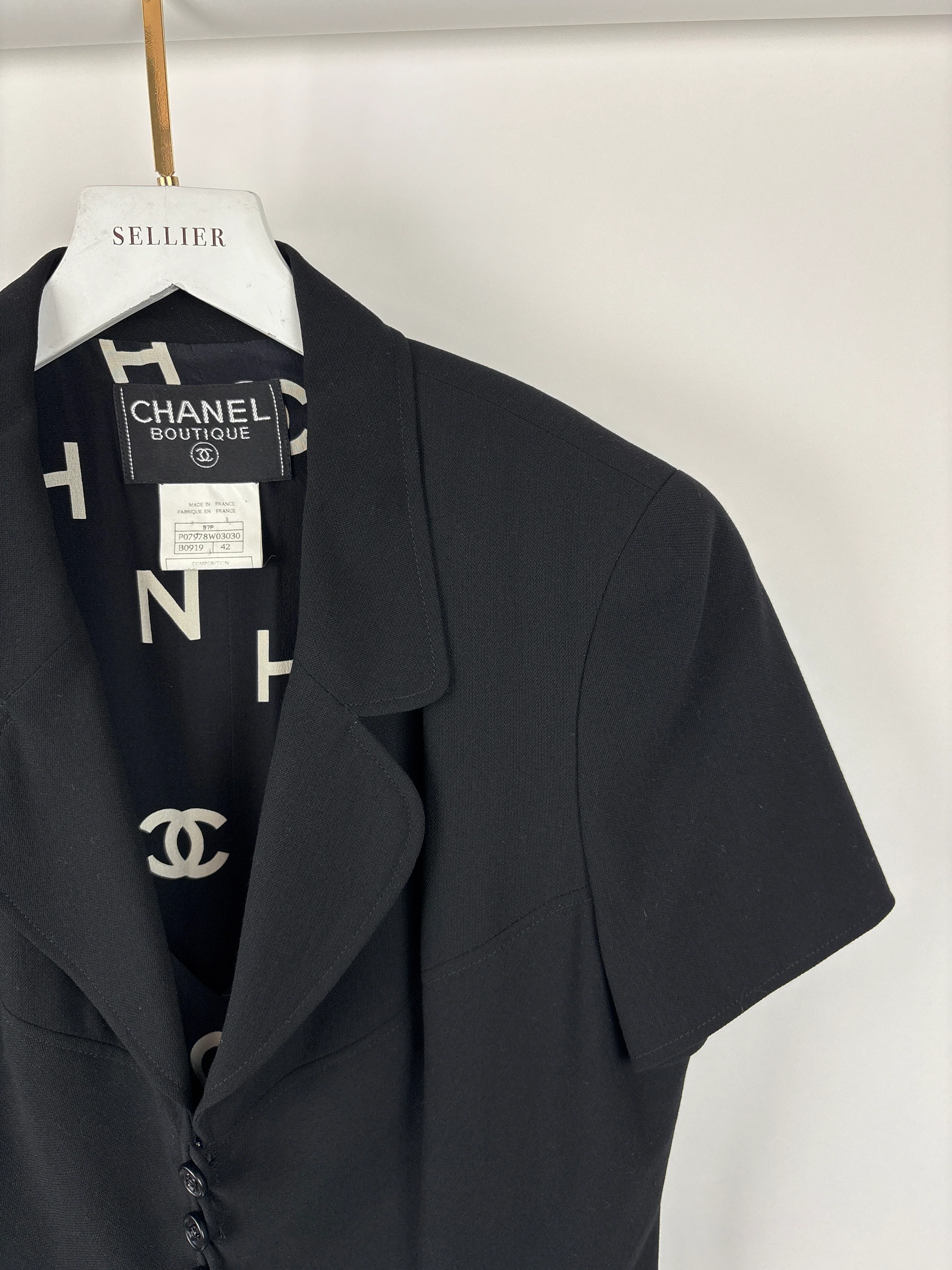 Chanel Vintage Runway 97/S Black, White CC Logo Slip Dress and Jacket Set with CC Chanel Button Size FR 42 (UK 14) - Image 17