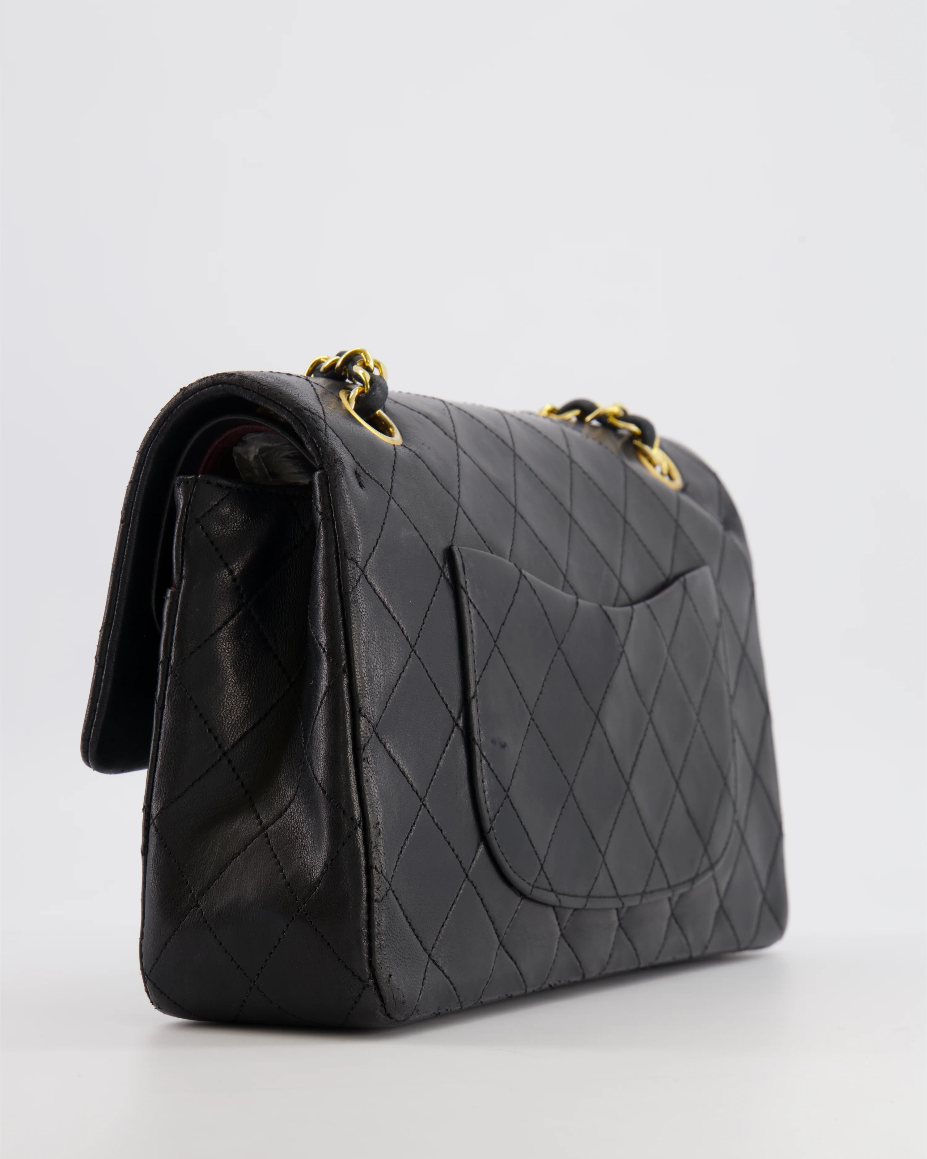 Chanel Vintage Black Classic Medium Double Flap Bag in Lambskin Leather with 24k Gold Hardware - Image 15
