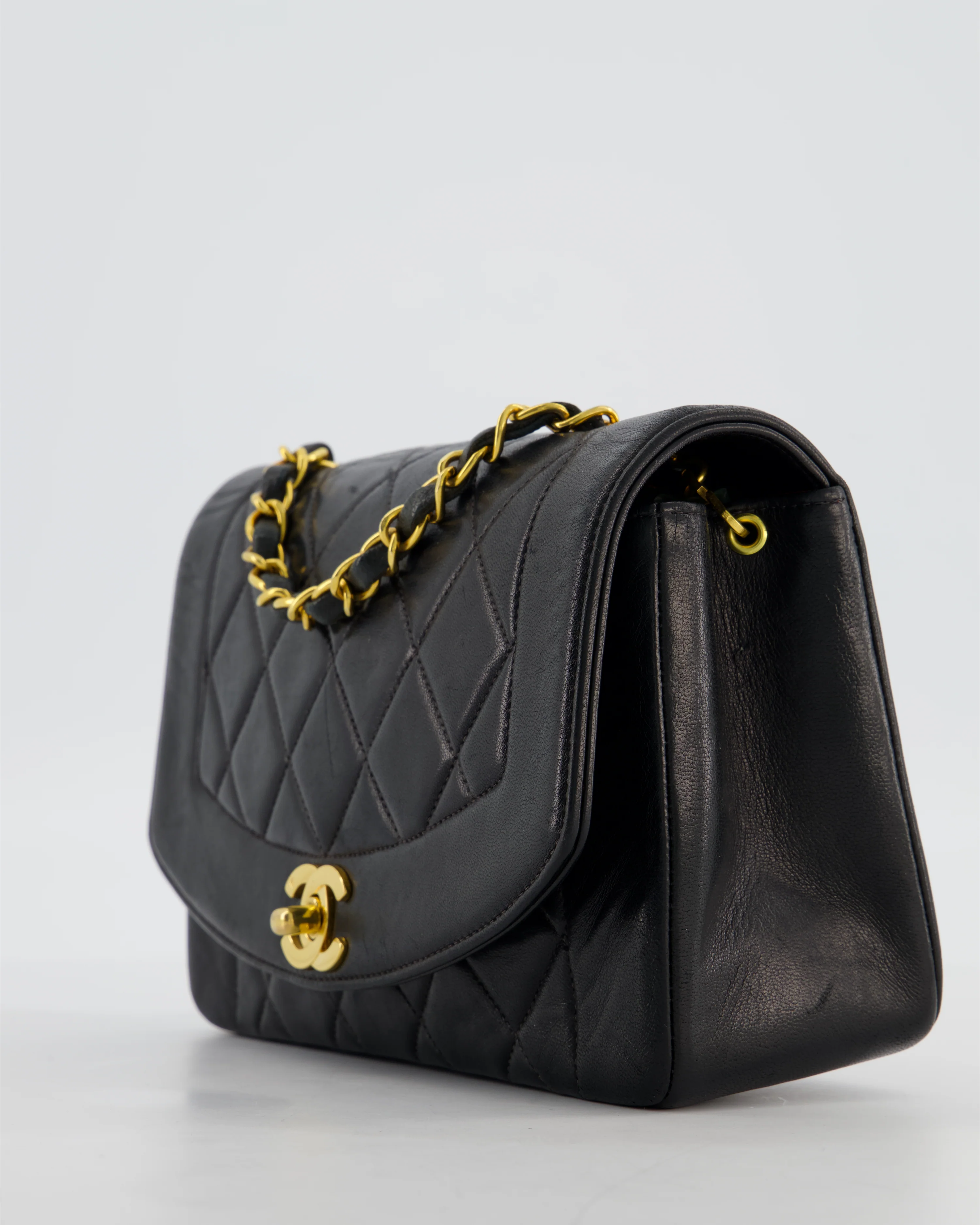 Chanel Vintage Black Small Diana Flap Bag in Lambskin Leather with 24K Gold Hardware - Image 12