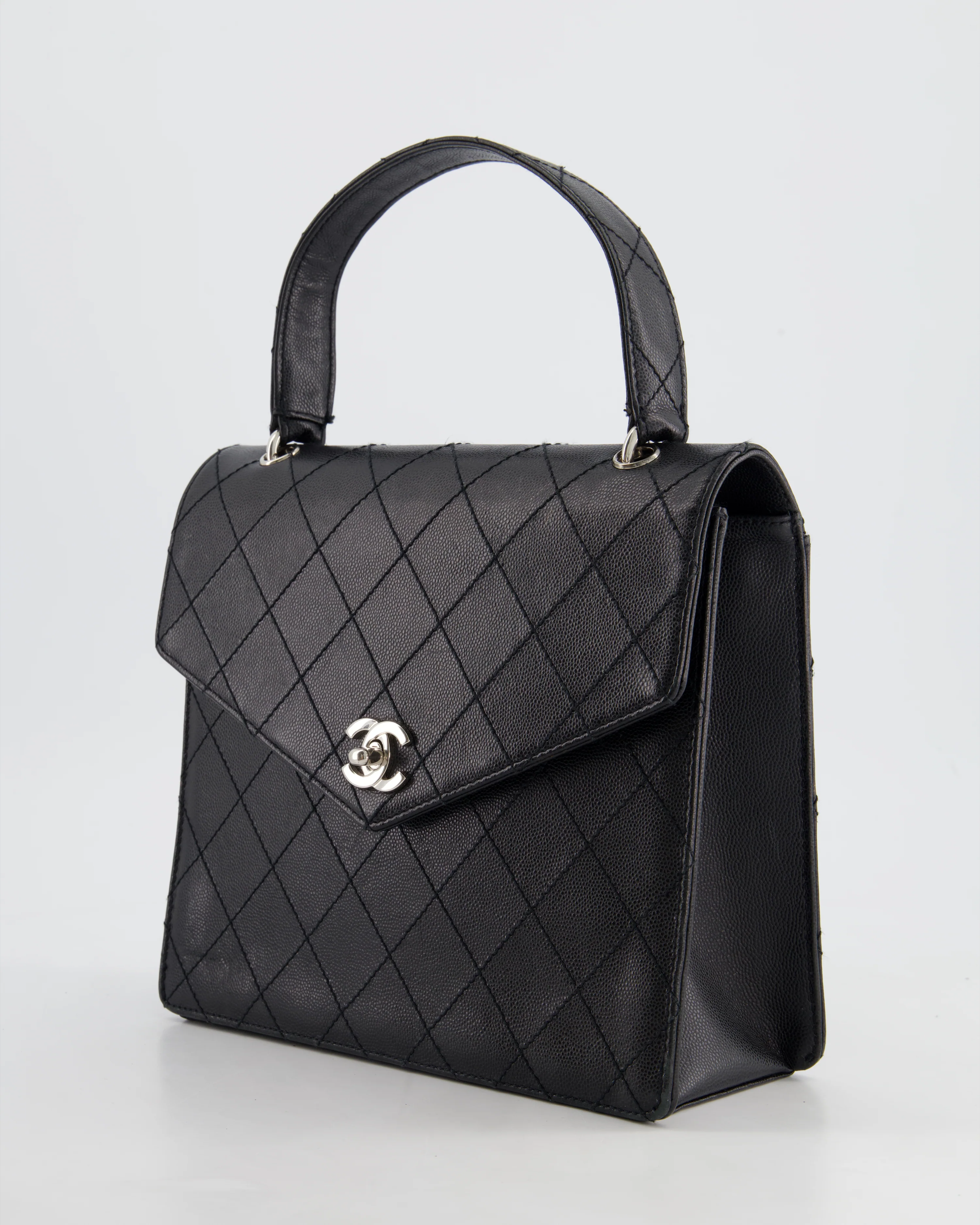 Chanel Vintage Black Top Handle Bag in Caviar Leather with Silver Hardware - Image 10
