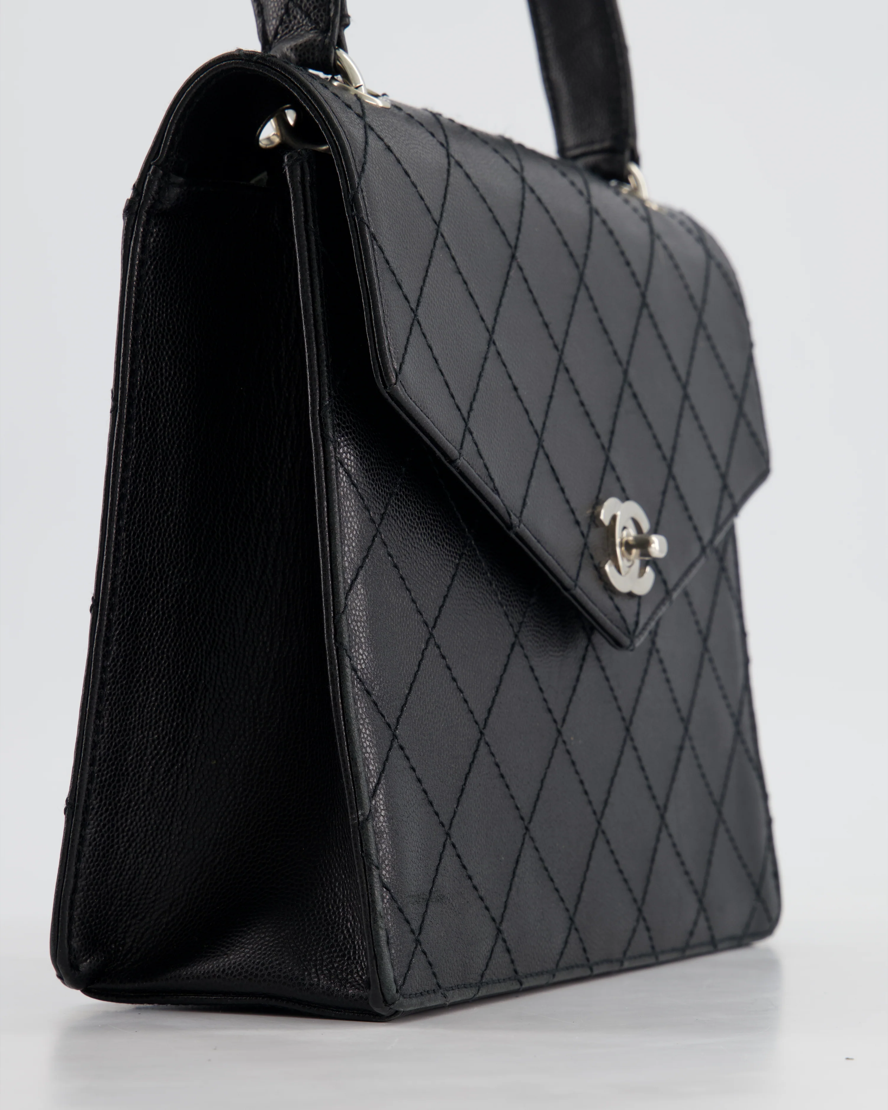 Chanel Vintage Black Top Handle Bag in Caviar Leather with Silver Hardware - Image 11