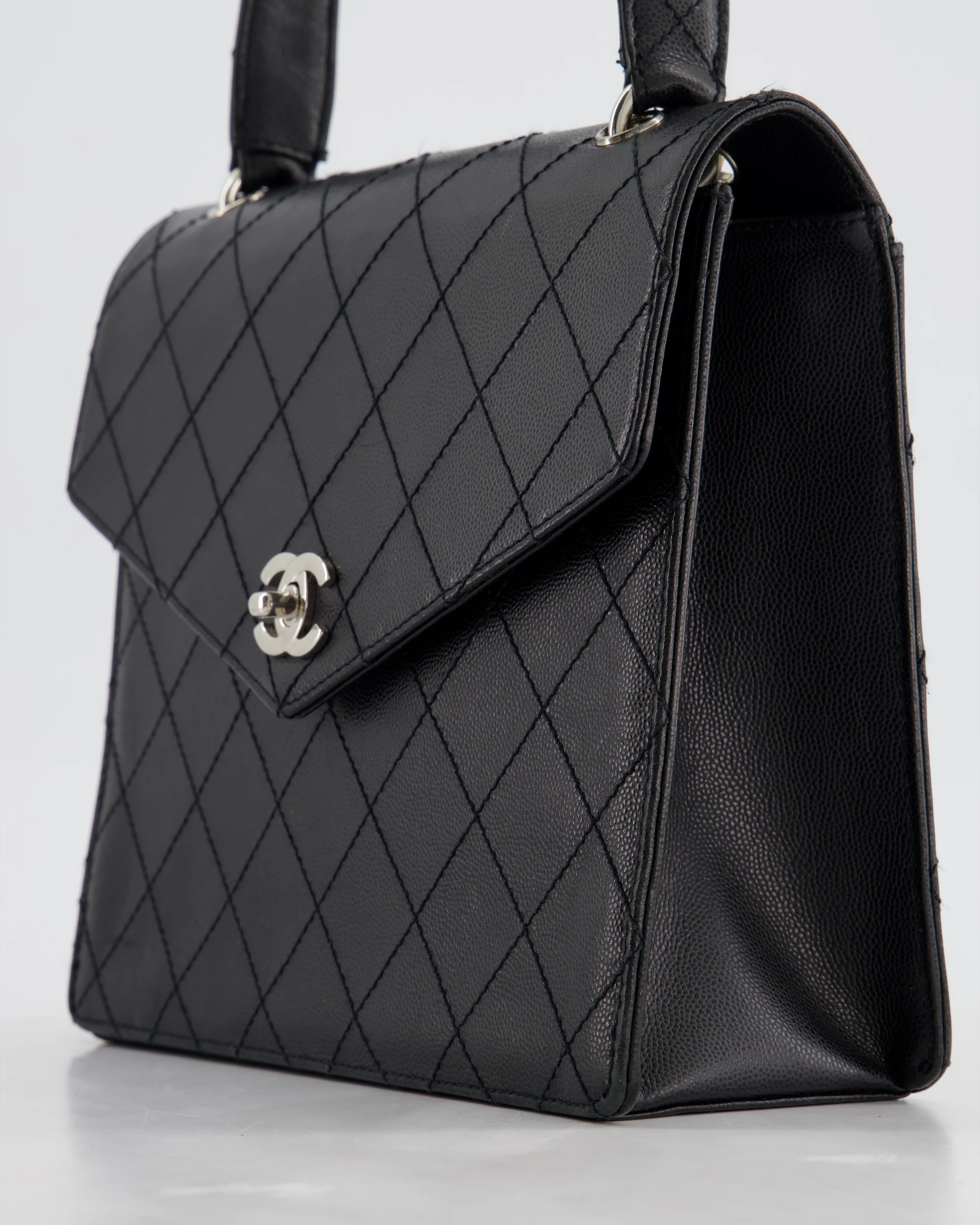 Chanel Vintage Black Top Handle Bag in Caviar Leather with Silver Hardware - Image 12