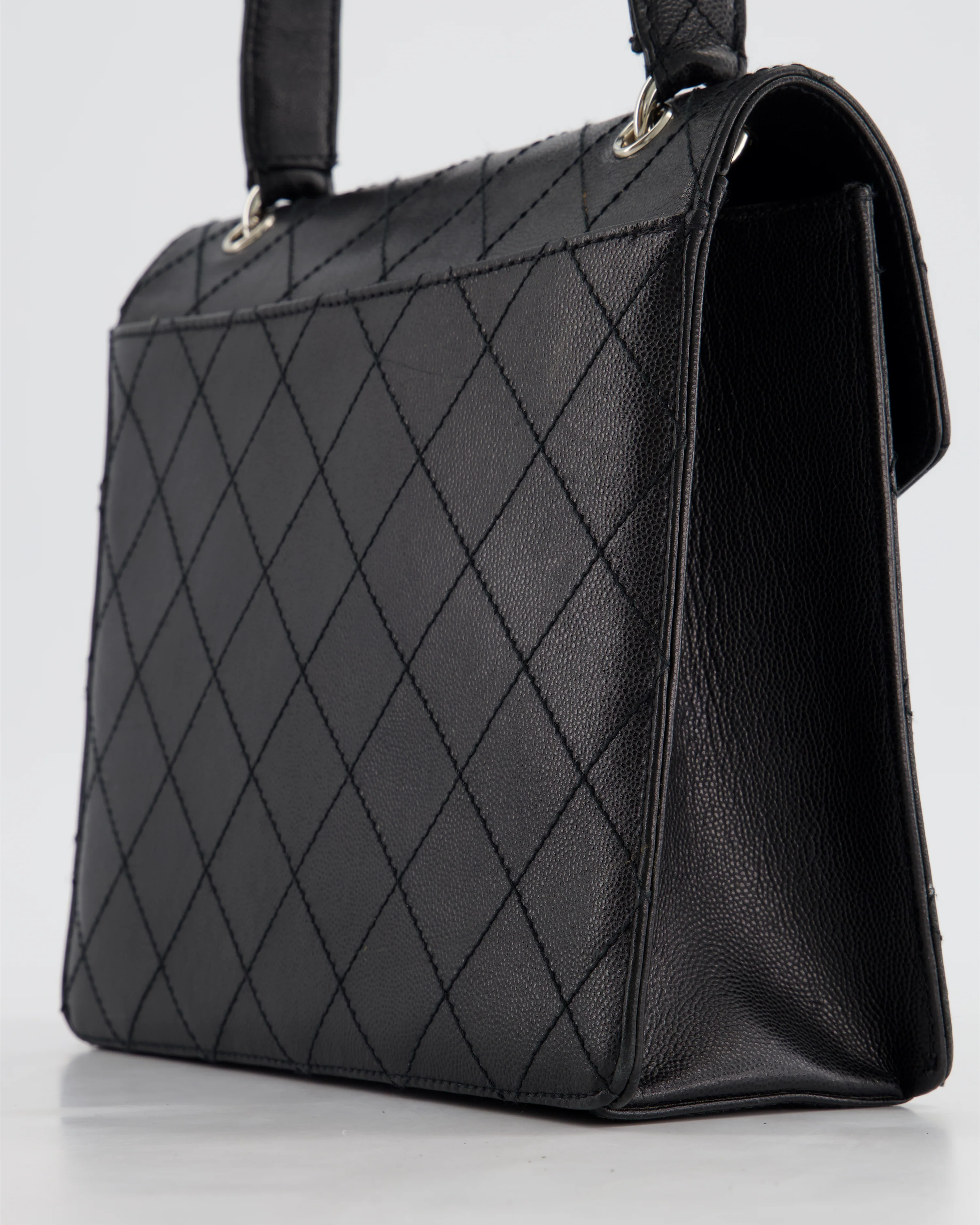 Chanel Vintage Black Top Handle Bag in Caviar Leather with Silver Hardware - Image 13