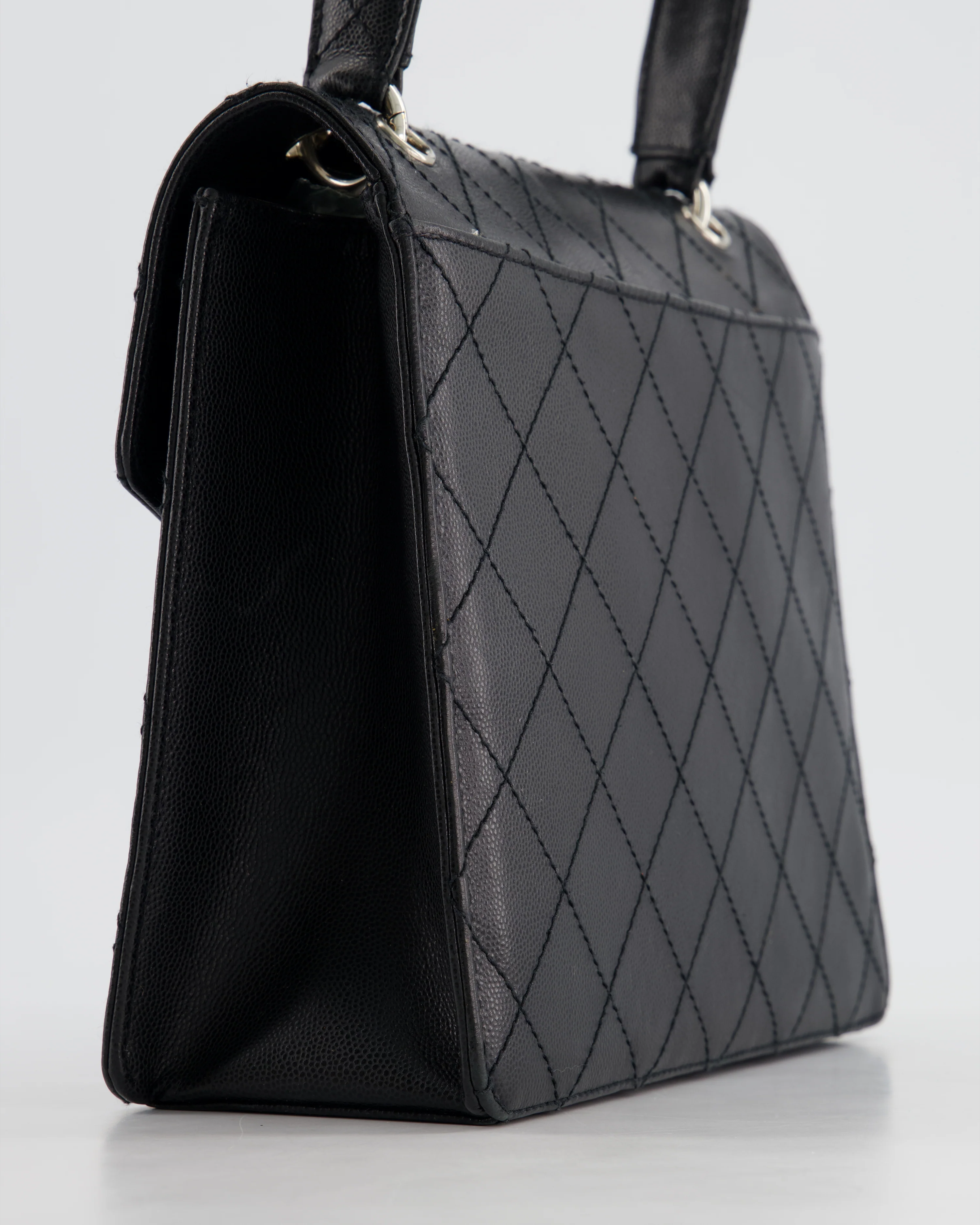 Chanel Vintage Black Top Handle Bag in Caviar Leather with Silver Hardware - Image 14