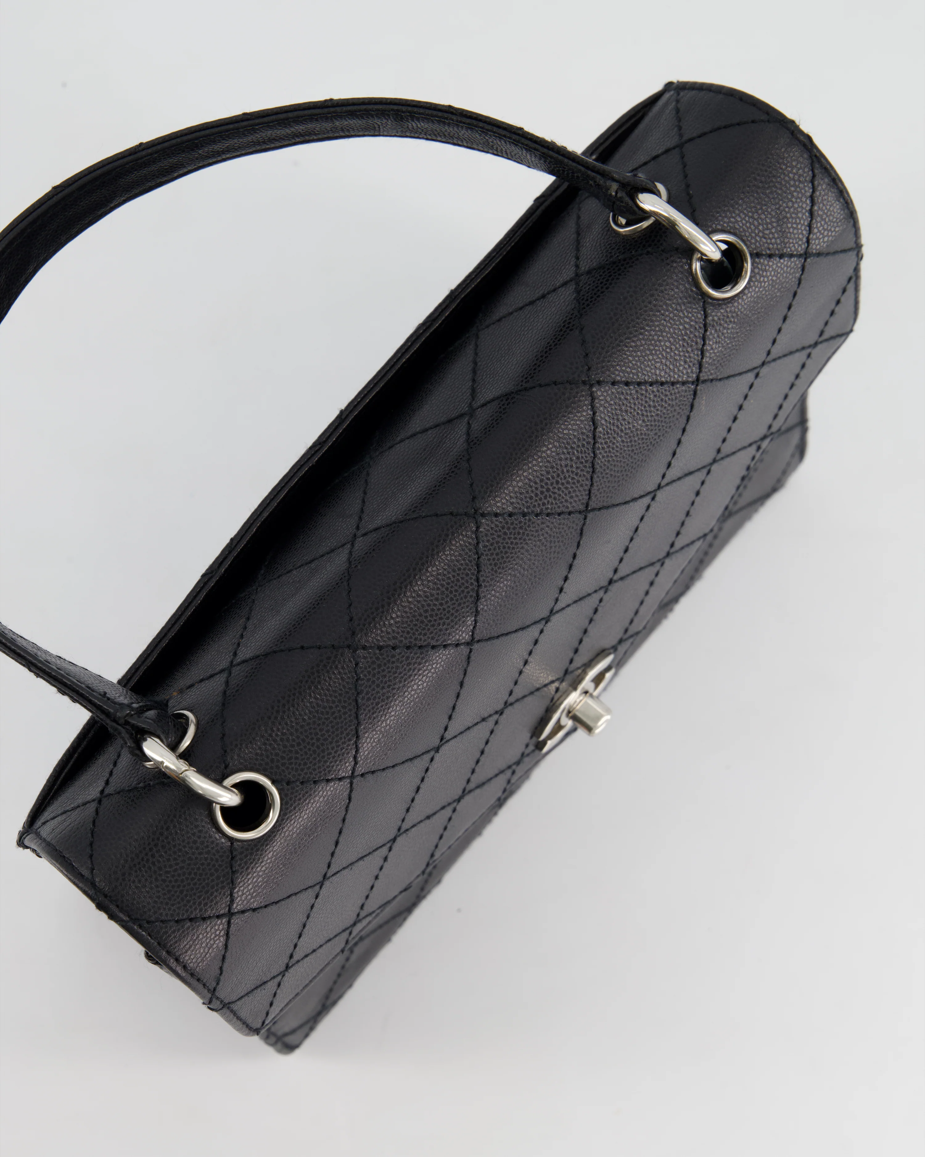 Chanel Vintage Black Top Handle Bag in Caviar Leather with Silver Hardware - Image 16